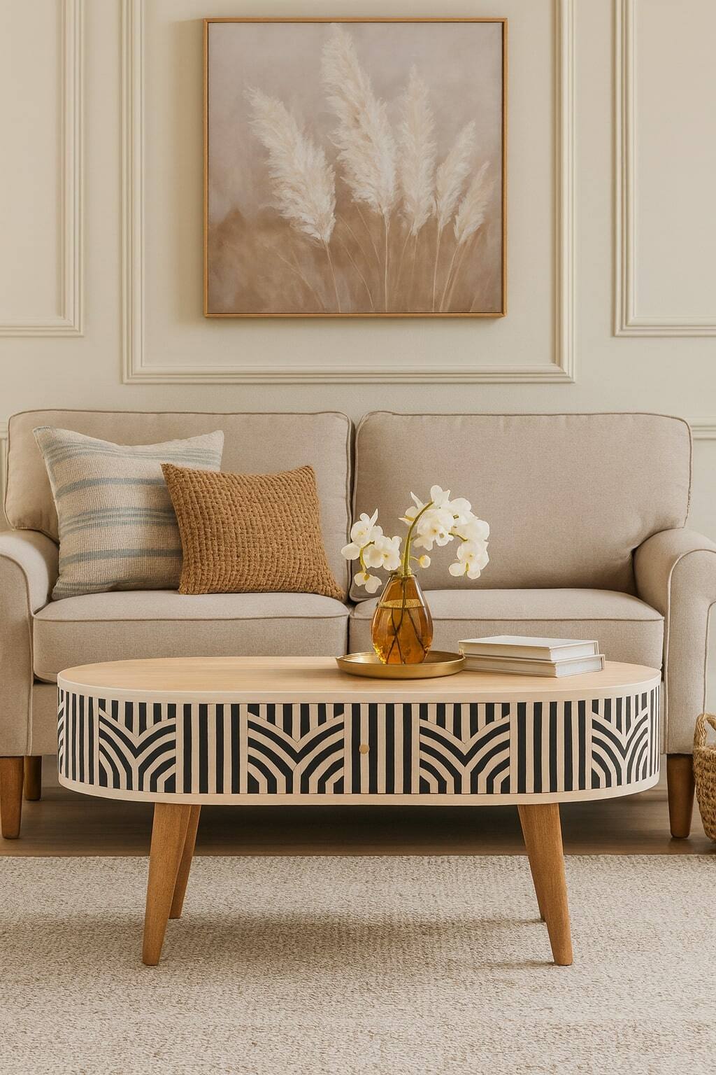 Alt View 7. Artisan Furniture - Artisan Furniture Solid Wood Edessa Bone Inlay Coffee Table, 2 Drawers, Beige - Beige.
