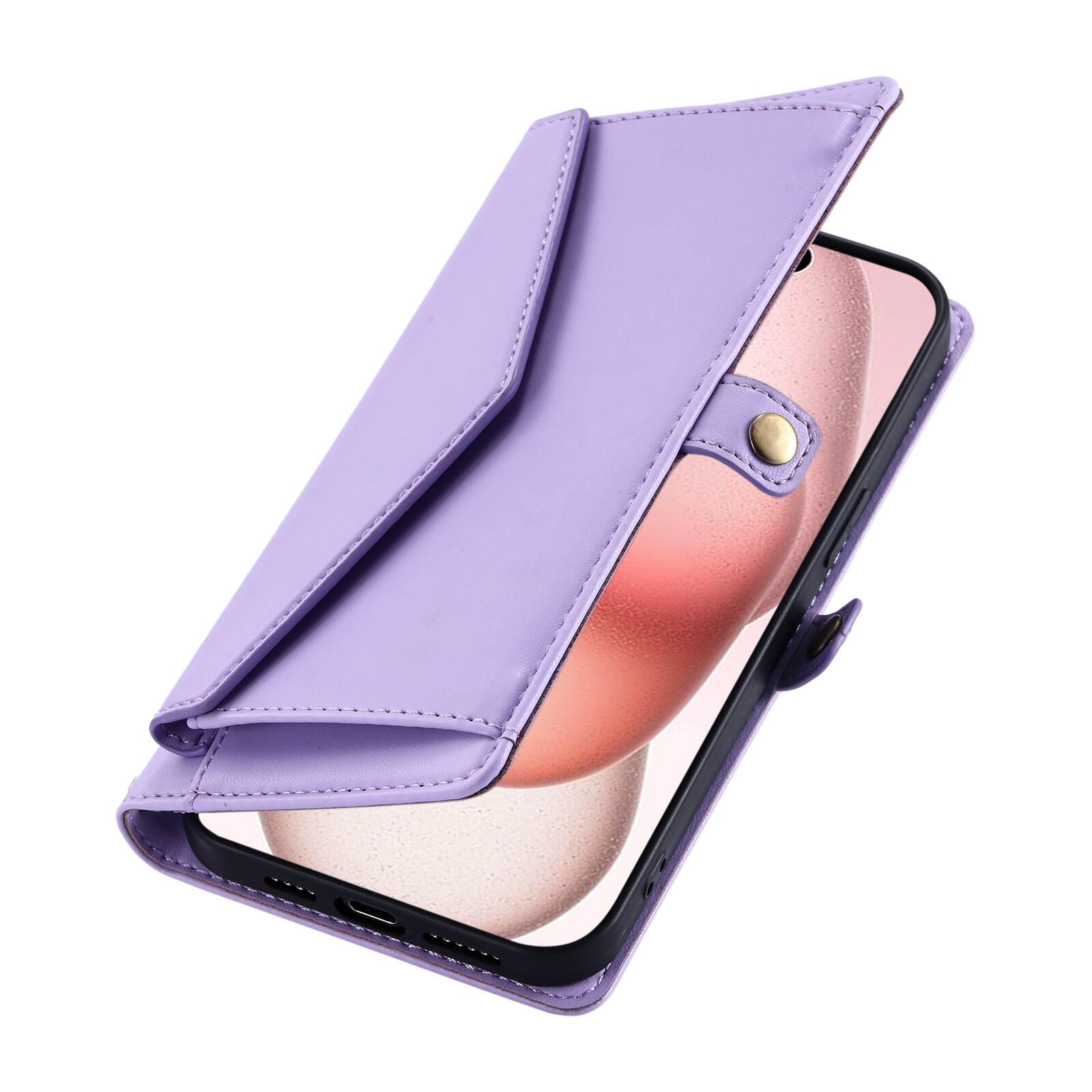 Left. Dteck - Foilo Wallet Case for Apple iPhone Air,Shockproof Card Holder PU Leather Magnetic Snap Phone Cover with Lanyard - Purple.