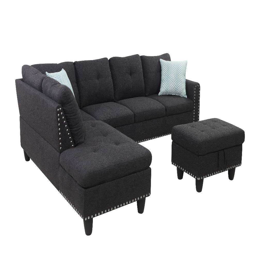 Alt View 3. Loheer - Loheer 98 Inch Left Hand Facing Sofa L-Shaped Sectional with Ottoman - Gray.