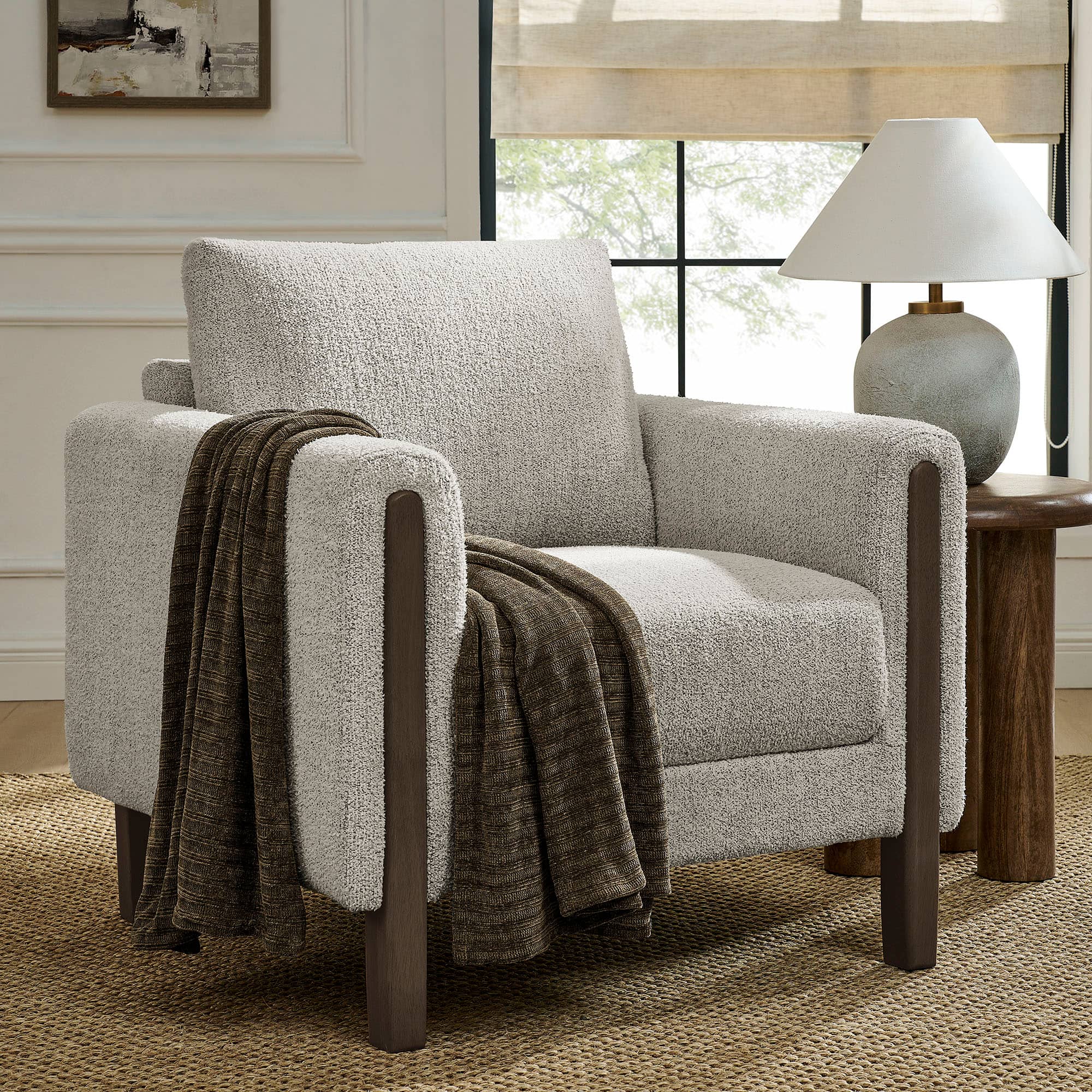 Hawken Boucle Fabric Accent Armchair by Modway - Parchment Espresso