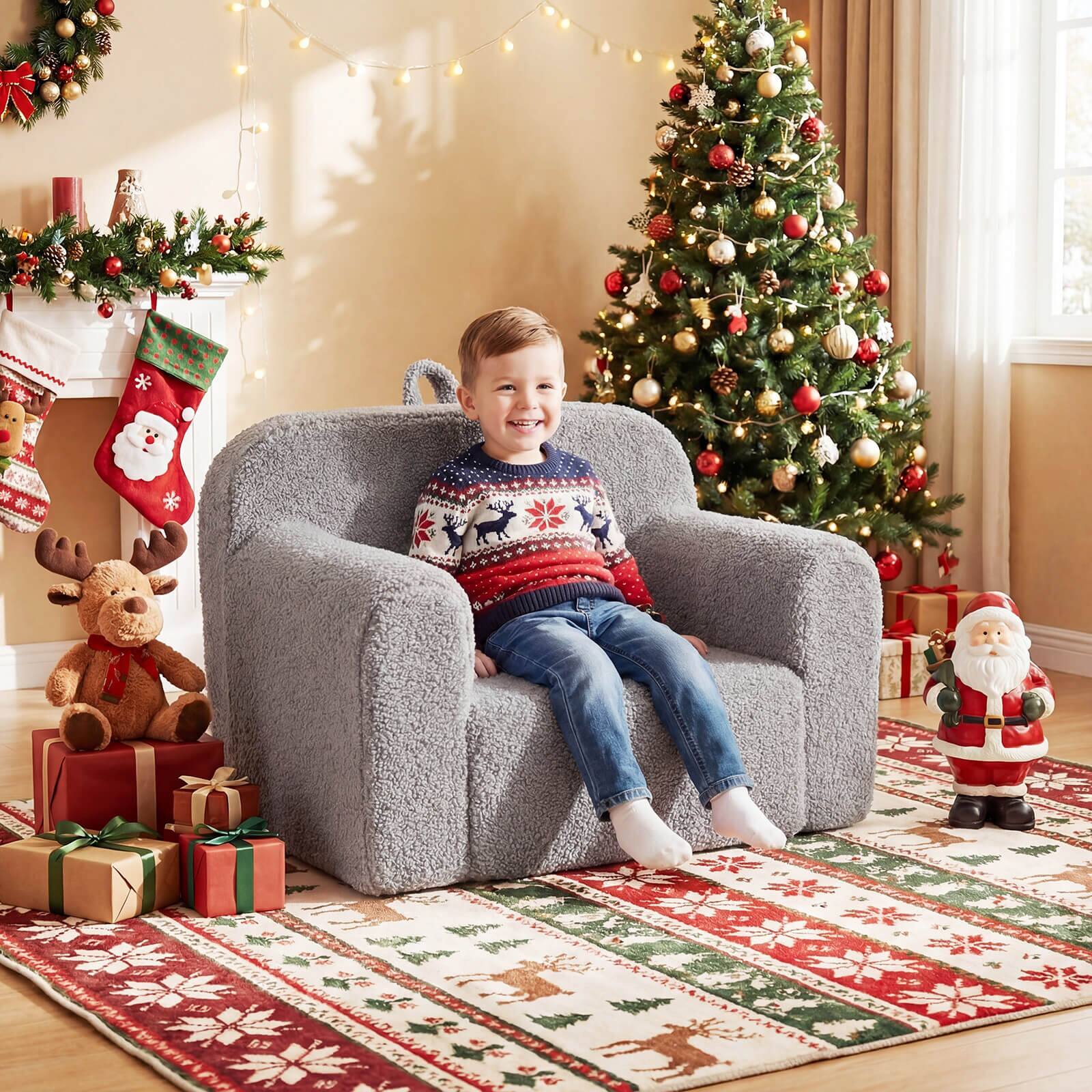 Alt View 3. Costway - Costway Kids Couch Portable Toddler Sofa with Handle Anti-slip Base Removable Comfy Chair - Gray.