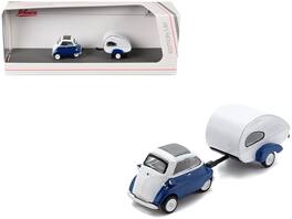 BMW Isetta with Home Trailer 1/87 (HO) Diecast Model Car by Schuco - Blue and White