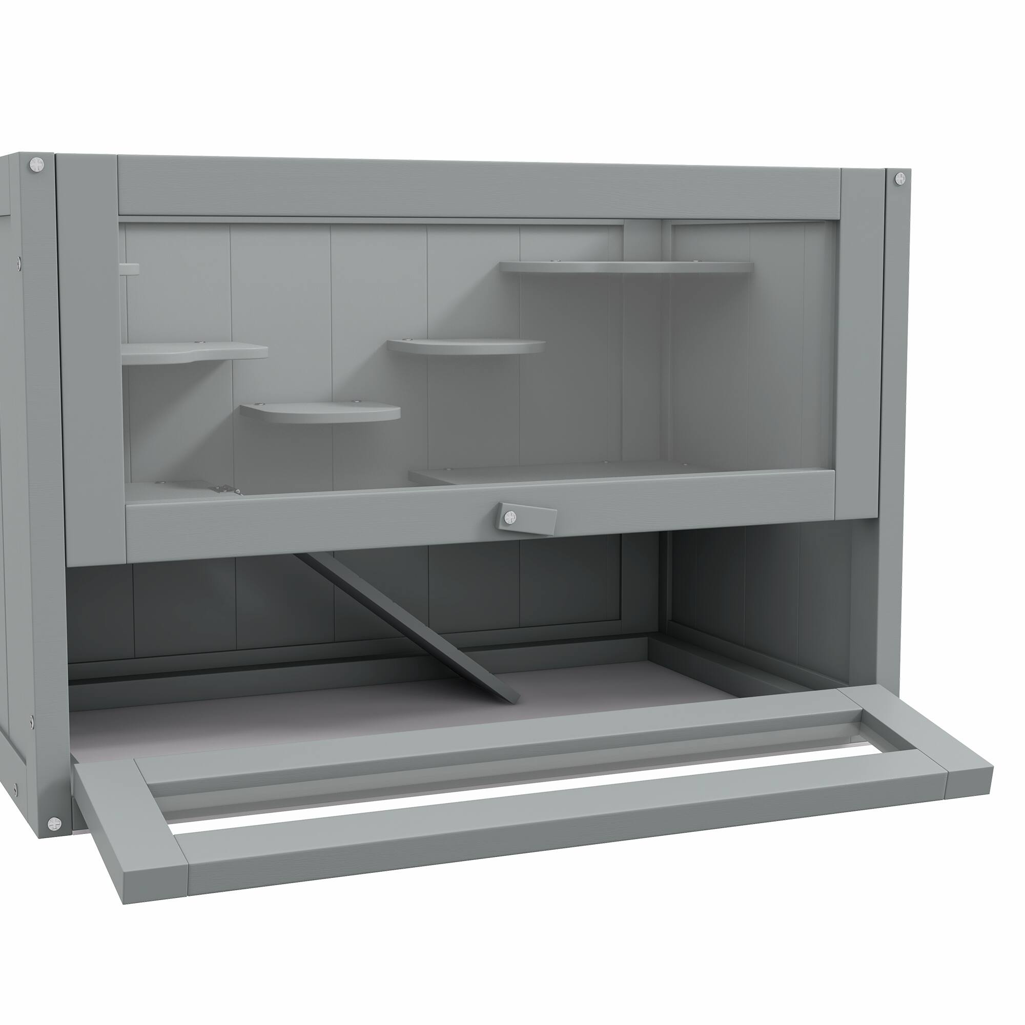 Alt View 4. Pawhut - 2-Level Hamster Cage Mice and Rat House, Guinea Pigs, Chinchillas with Openable Top, Front Door, Shelf, Ladder.