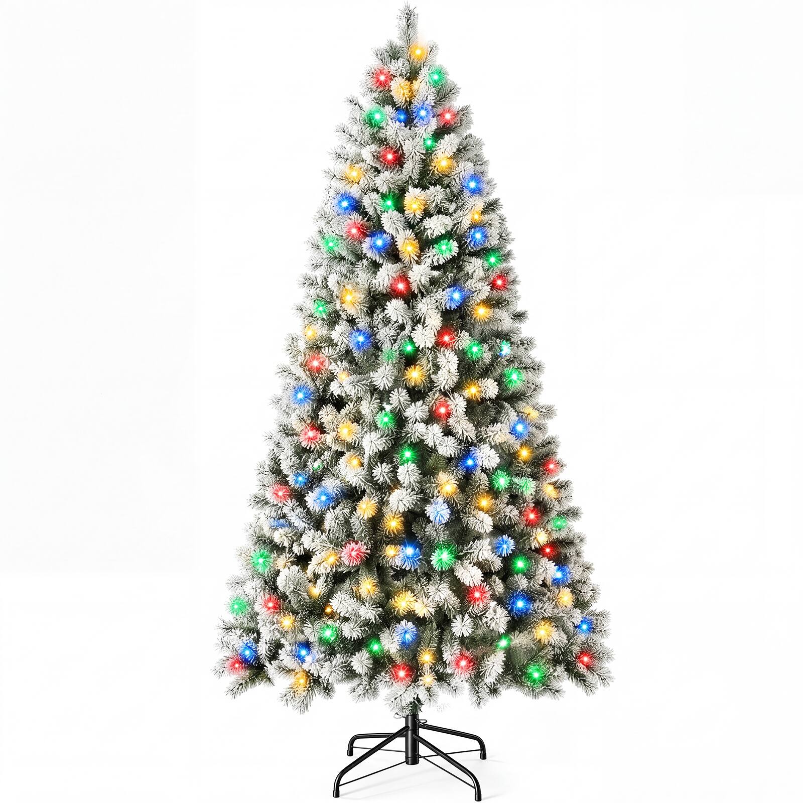 Front. Sweetcrispy - Pre-lit Flocked Artificial Christmas Tree Hinged with LED Lights - White.