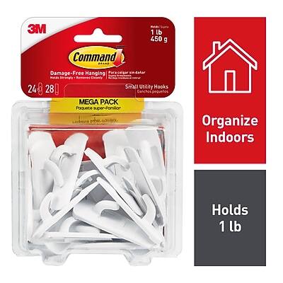 3M Command  
Damage-Free Hanging  
Small Utility Hooks  
24/28  
Mega Pack  
Pouces super-fortes  
Organize Indoors  
Holds 1 lb  
1 lb 450 g