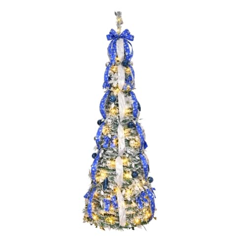Winado - 6FT Snow Flocked Christmas Tree Pop Up Pre-lit Artificial with Light Ornaments Collapsible for Holiday Indoor Decoration - Snowy Green