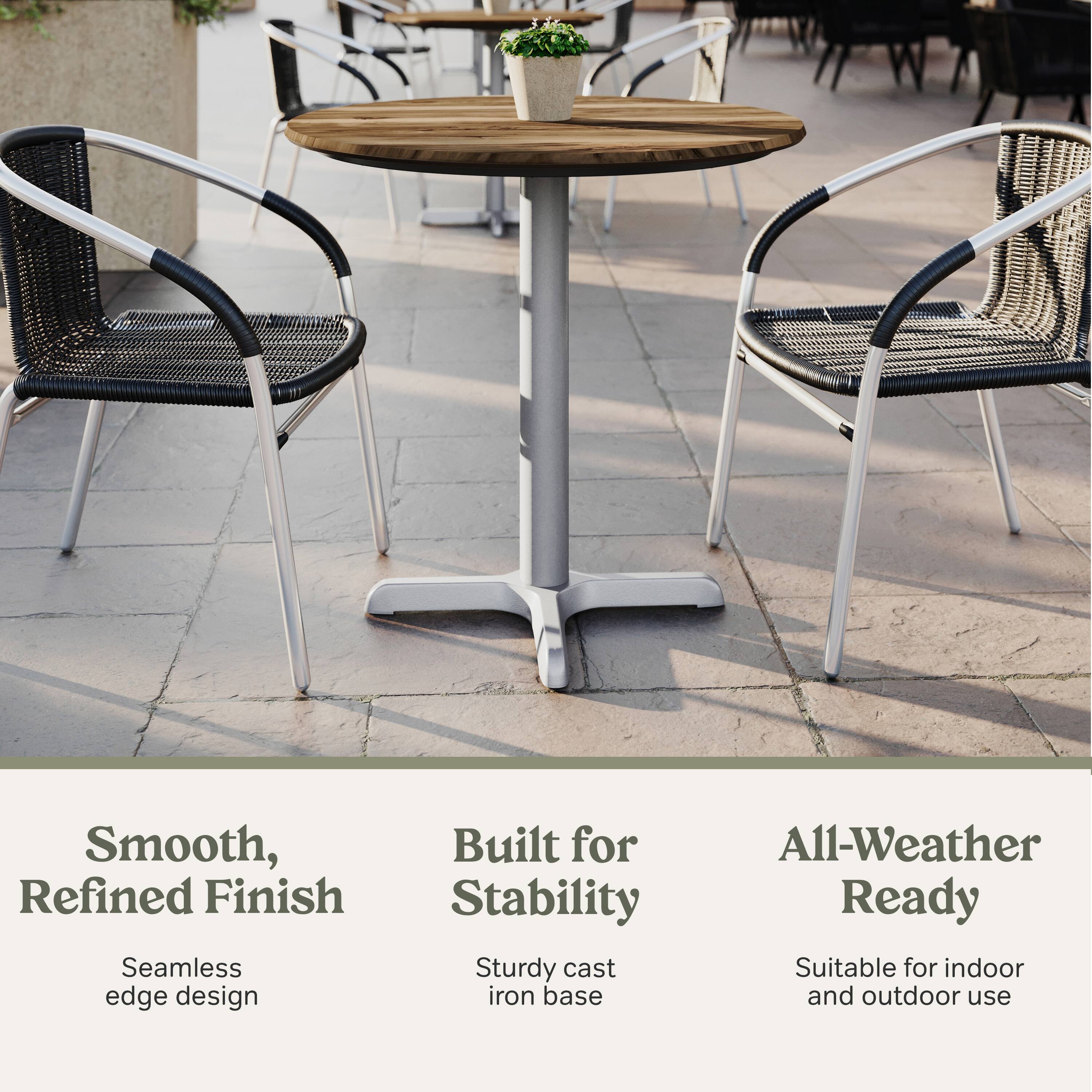 Smooth, Refined Finish  
Seamless edge design  
Built for Stability  
Sturdy cast iron base  
All-Weather Ready  
Suitable for indoor and outdoor use