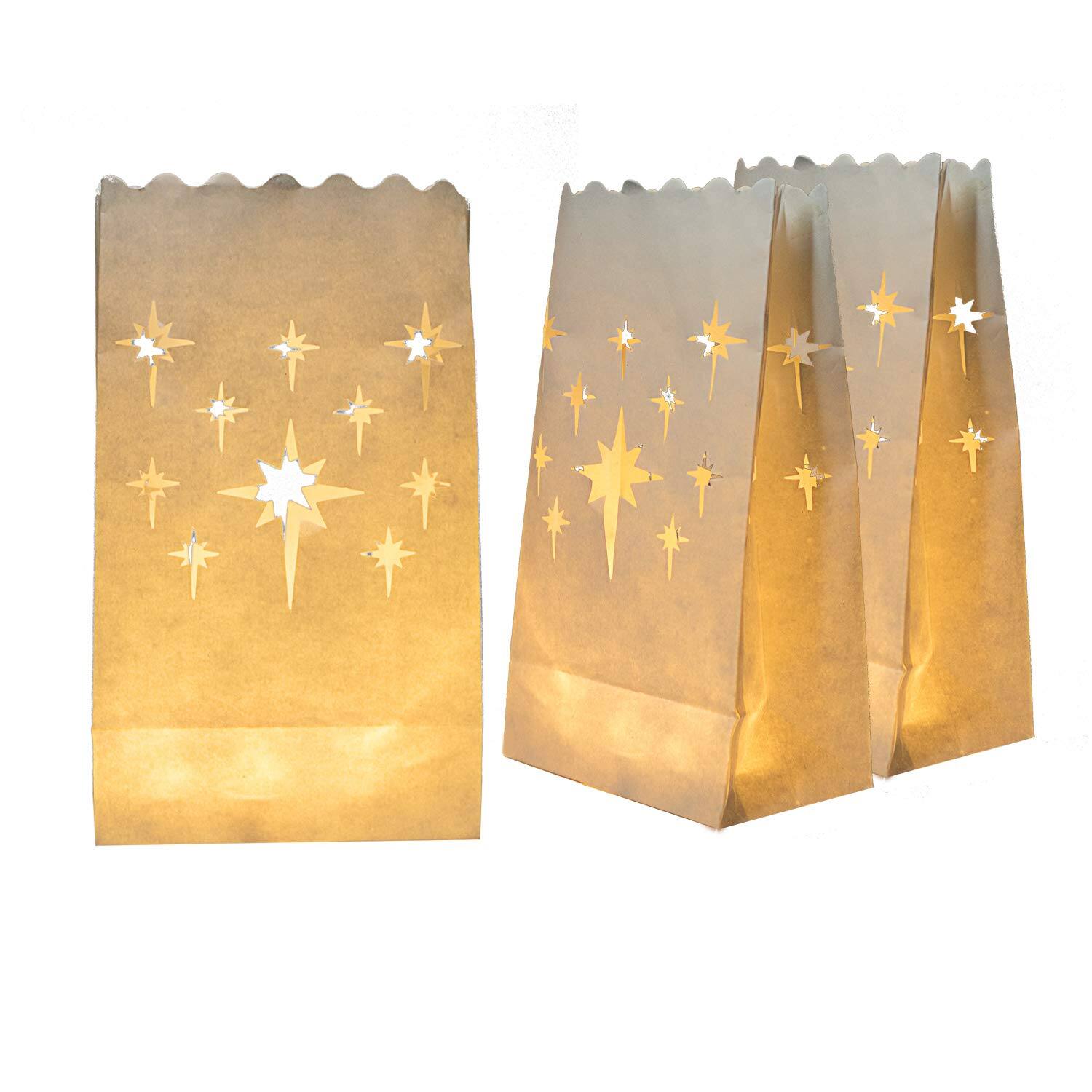 Paradigms Interiors - White Luminary Bags Upgraded Moisture-proof Candle Stars Luminaries For Wedding Party Thanksgiving Christma - 24