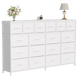 GARVEE - Extra Large Dresser with 18 Drawers, Charging Station, TV Stand, Steel Frame, Wood Top, Bedroom Organizer - White