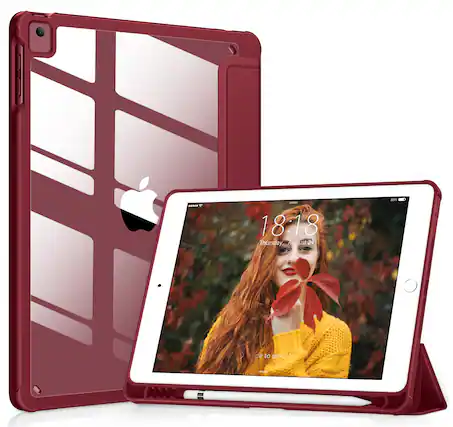 DTTO - Case for iPad 6th / 5th Generation 9.7 inch Case iPad Air 2 & 1 Case, Clear Back,Built-in Pencil Holder, Auto Sleep/Wake - Wine