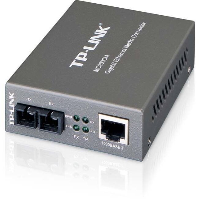 TP-LINK  
MC200CM  
Gigabit Ethernet Media Converter  

TP-LINK  
TX  
RX  
PWR  
Link  
Link  
FX  
TP  

1000BASE-T