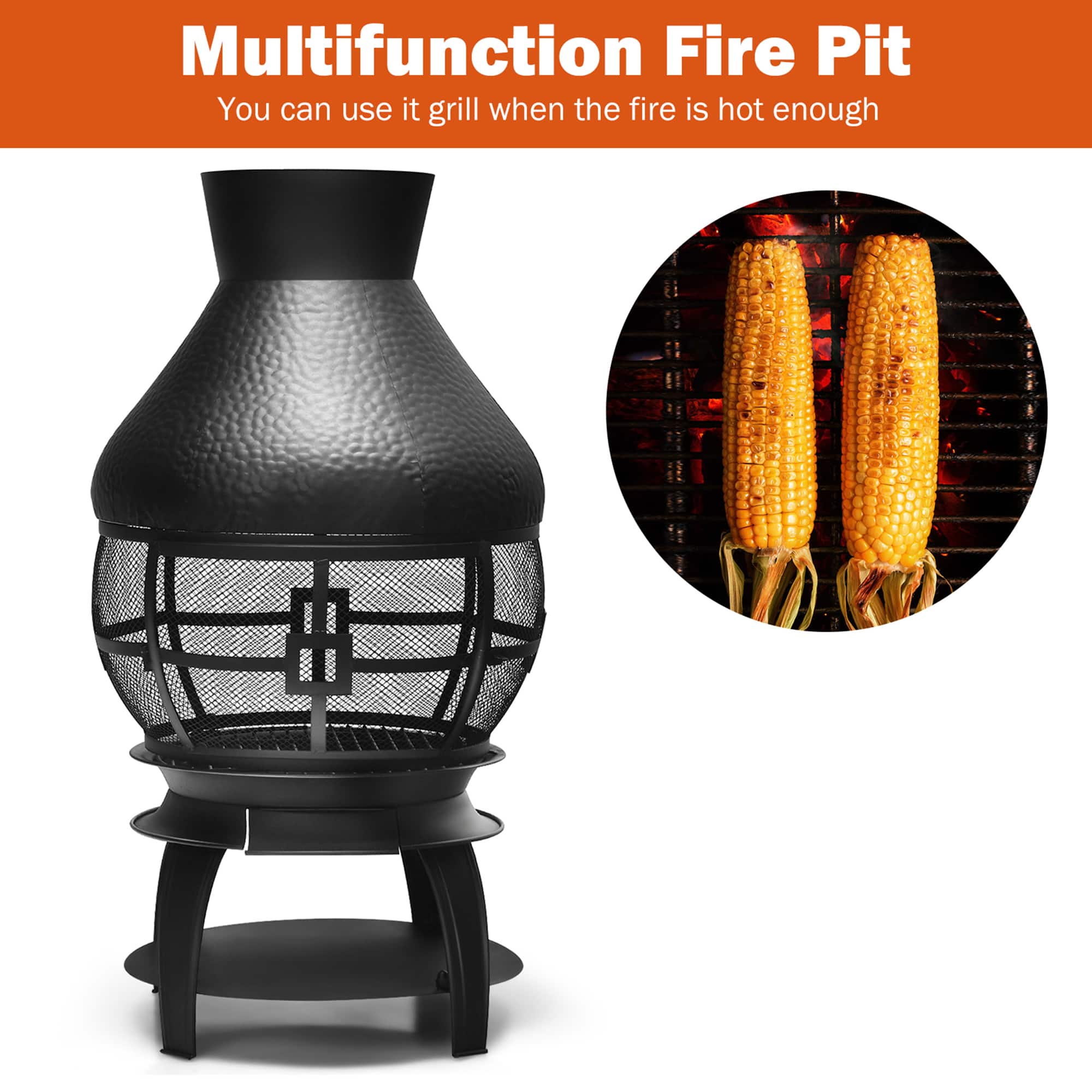 Multifunction Fire Pit: You can use it to grill when the fire is hot enough.