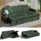 Front. Dyonery - Dyonery 101-in Sectional Sofa Bed with Reclining Backrest/USB Ports/Cup Holders, Tool Free Assembly, Plush Corduroy - Green.
