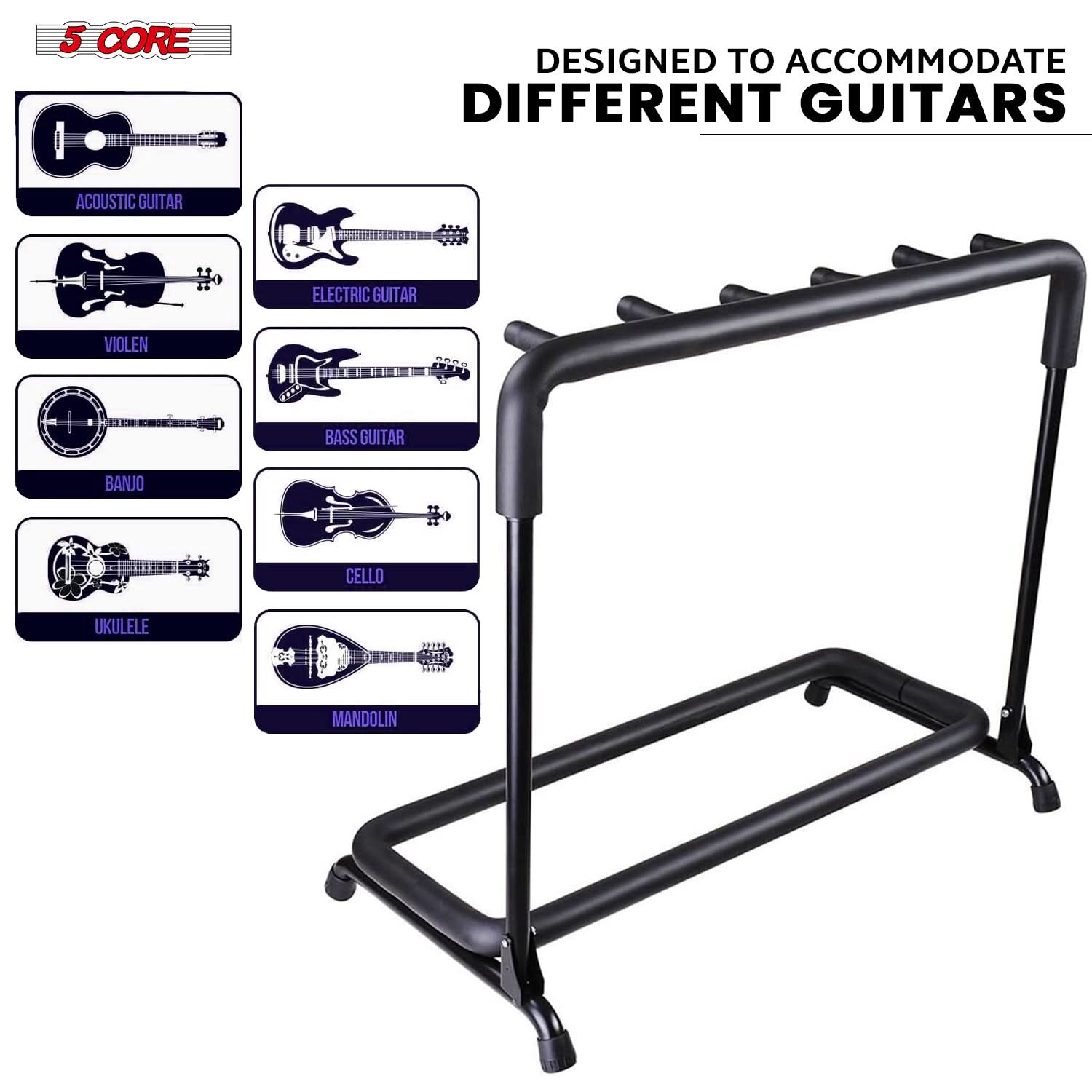 5 CORE Multi Guitar Rack Stand Floor 5 Slot Adjustable Flying V