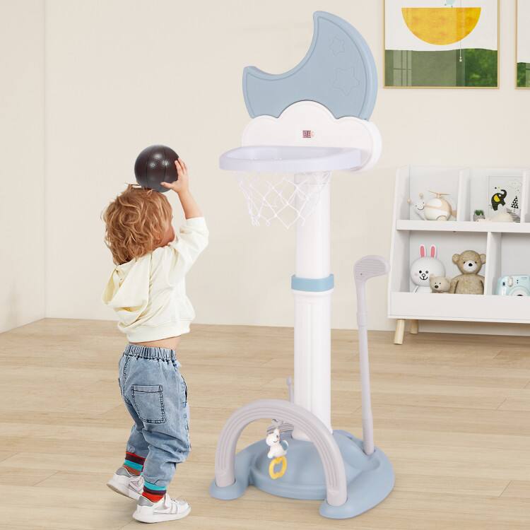 Alt View 1. SlickBlue - Kids 4-in-1 Basketball Playset with Moon-Shaped Electronic Scoreboard - White, Blue.