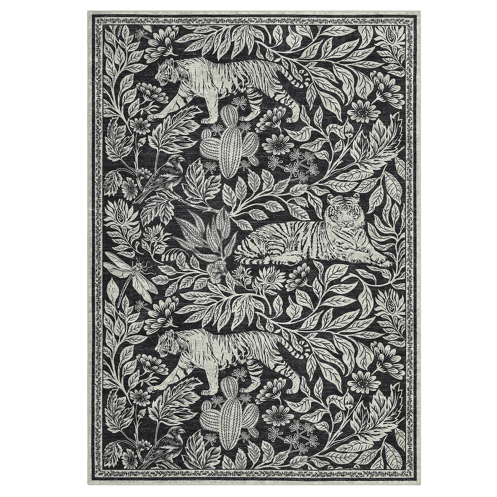 Front. GAOMON - Modern Printed Animal Area Rug Non Slip Low Pile Foldable Machine Washable Carpet for Kitchen Living Room Laundry - Black.