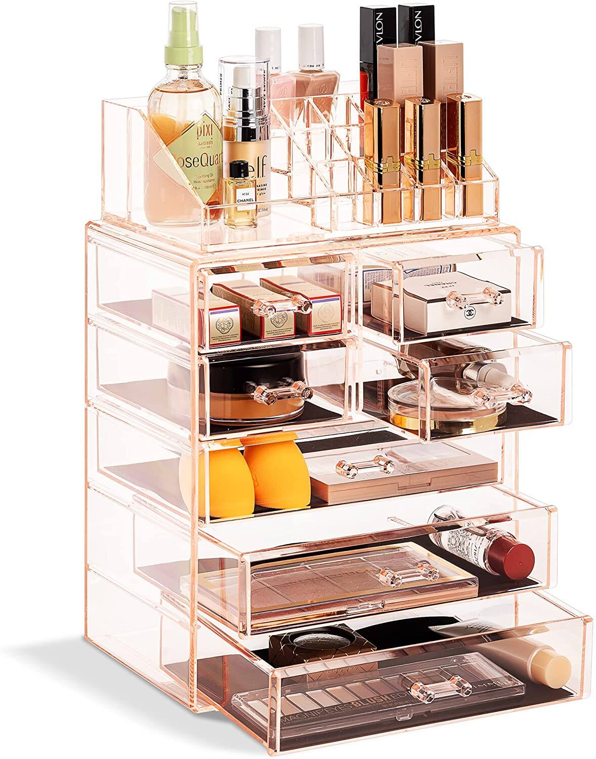 Sorbus - Clear Cosmetic Makeup Organizer Case & Display - Design -for Dresser, Bathroom, Vanity & Countertop - Pink