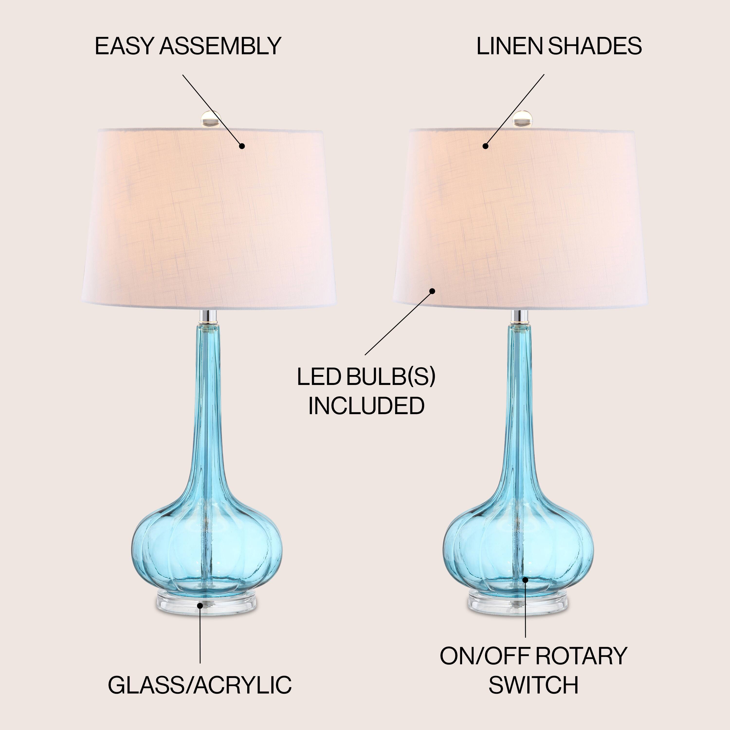 EASY ASSEMBLY  
LINEN SHADES  
LED BULB(S) INCLUDED  
GLASS/ACRYLIC  
ON/OFF ROTARY SWITCH