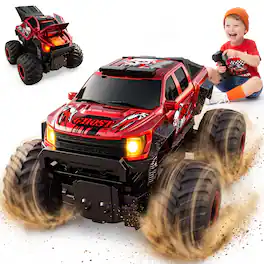 Veeniix - V998 RC Monster Truck Remote Control Car Toy for Kids & Boys with Crash Transformation,Lights,Sounds & Spray,Great Gift - Red