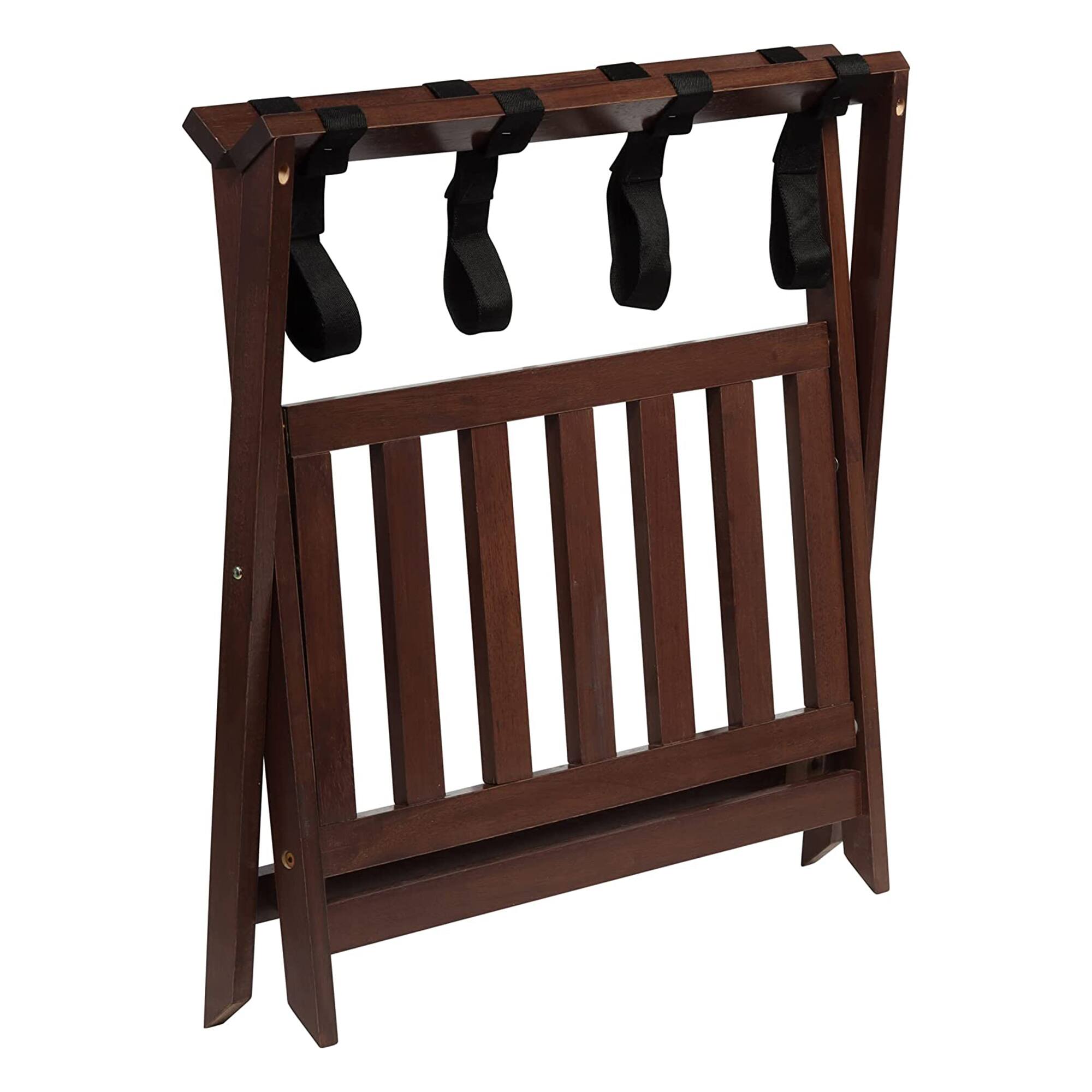 Alt View 7. PJ Wood - PJ Wood Hotel Style Wood Home Folding Suitcase Luggage Rack with Shelf, Walnut - Walnut.
