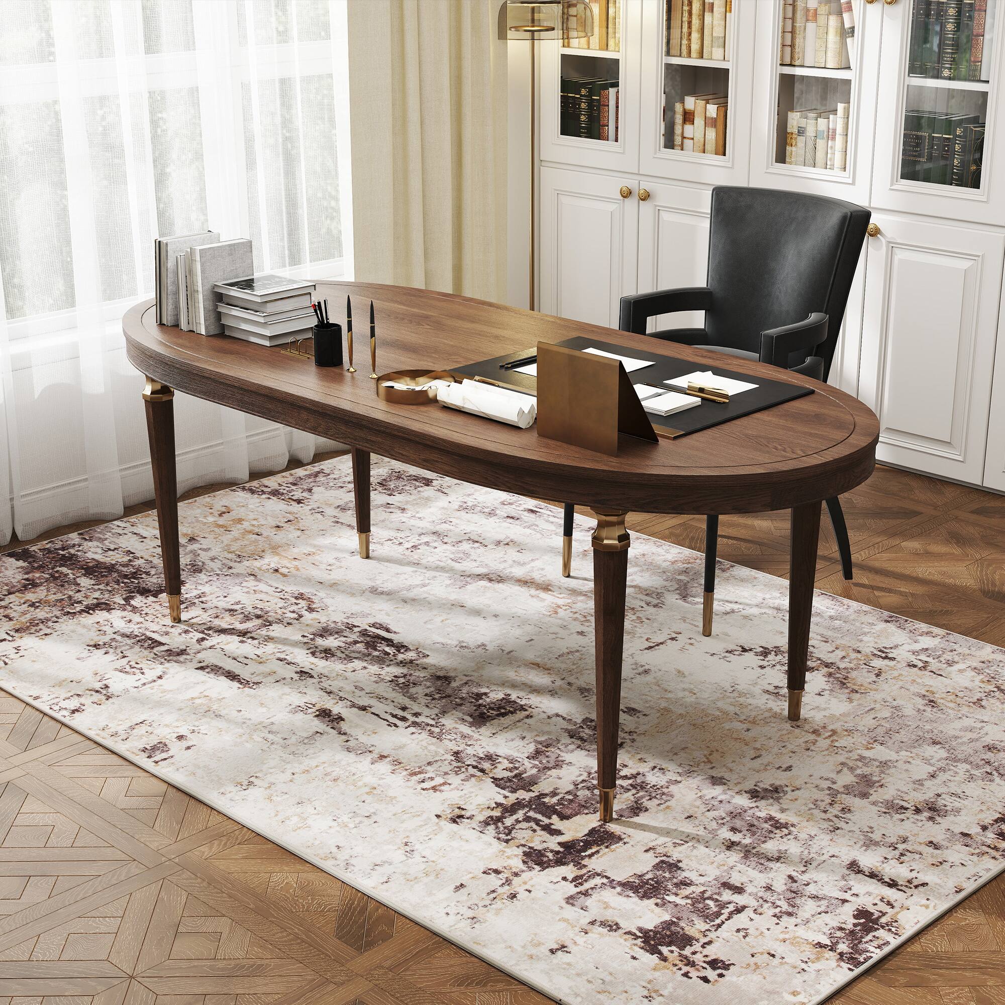 Alt View 8. Homcom - Area Rug 5x7, Machine Washable Distressed Non-Slip Modern Abstract, Mixed-Brown - Mixed Brown.