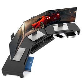 Cedar Assembly - Monitor Stand Riser Large Dual For Desk 3 Shelves Desktop Screen With Adjustable Length Angle Computer Laptop - 60.7" High Black