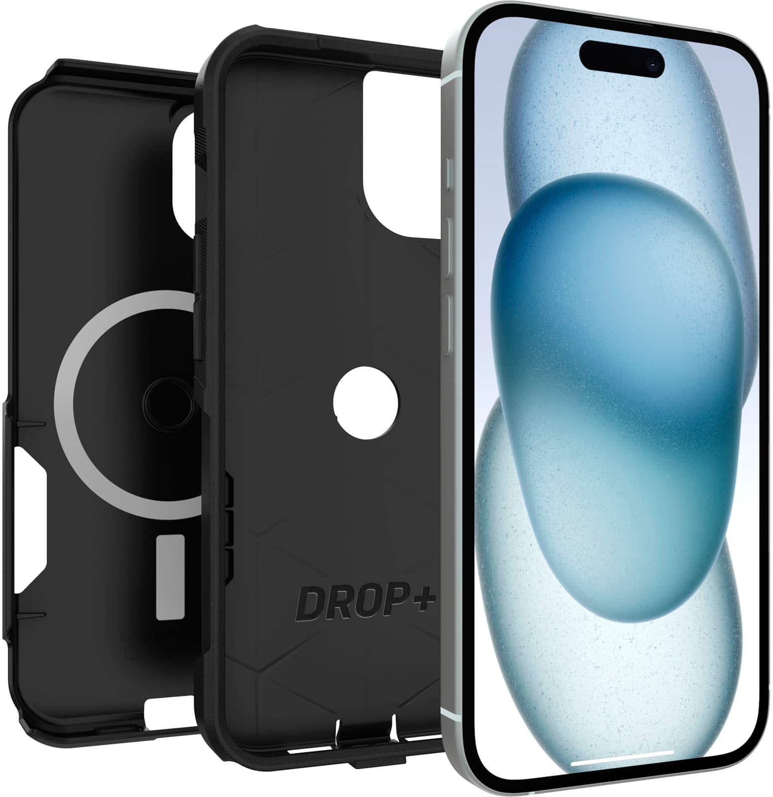 Angle. OtterBox - Commuter Series Hard Shell for MagSafe for Apple iPhone 16e, Apple iPhone 15, Apple iPhone 14, and Apple iPhone 13 - Black.