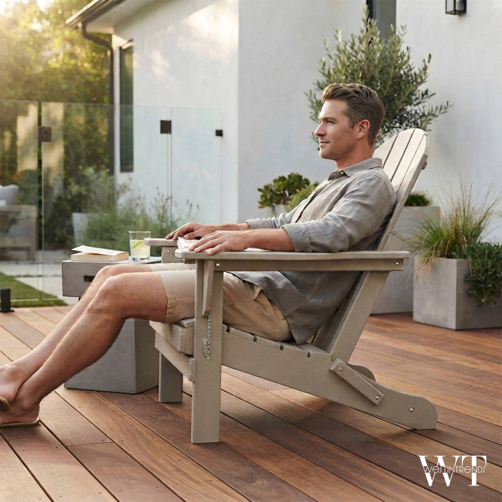 Alt View 10. WestinTrends - WestinTrends Malibu HDPE Outdoor Patio Folding Poly Adirondack Chair - Pacific Blue.