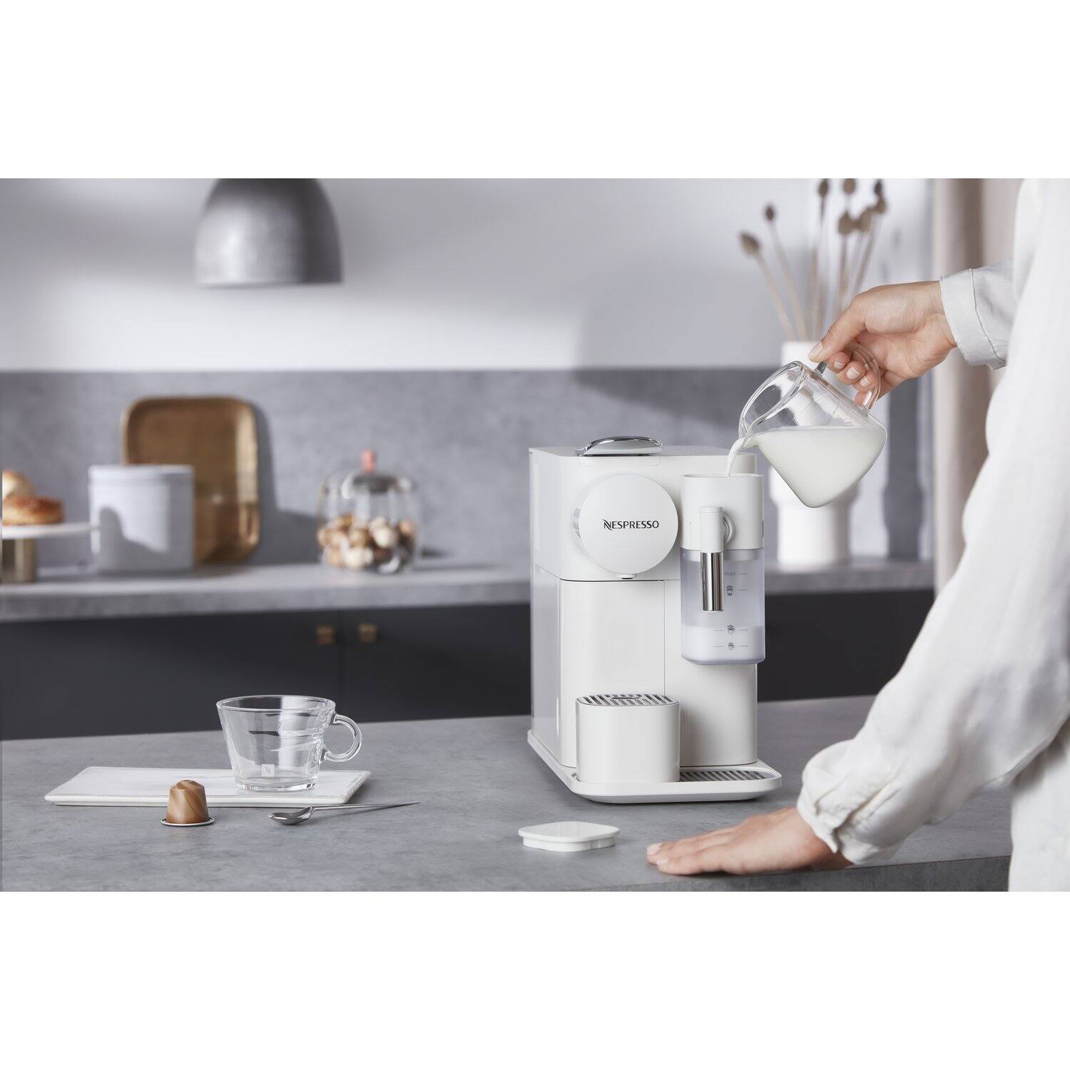 Alt View 6. Nespresso - Lattissima One Single Serve Coffee Machine in White - White.