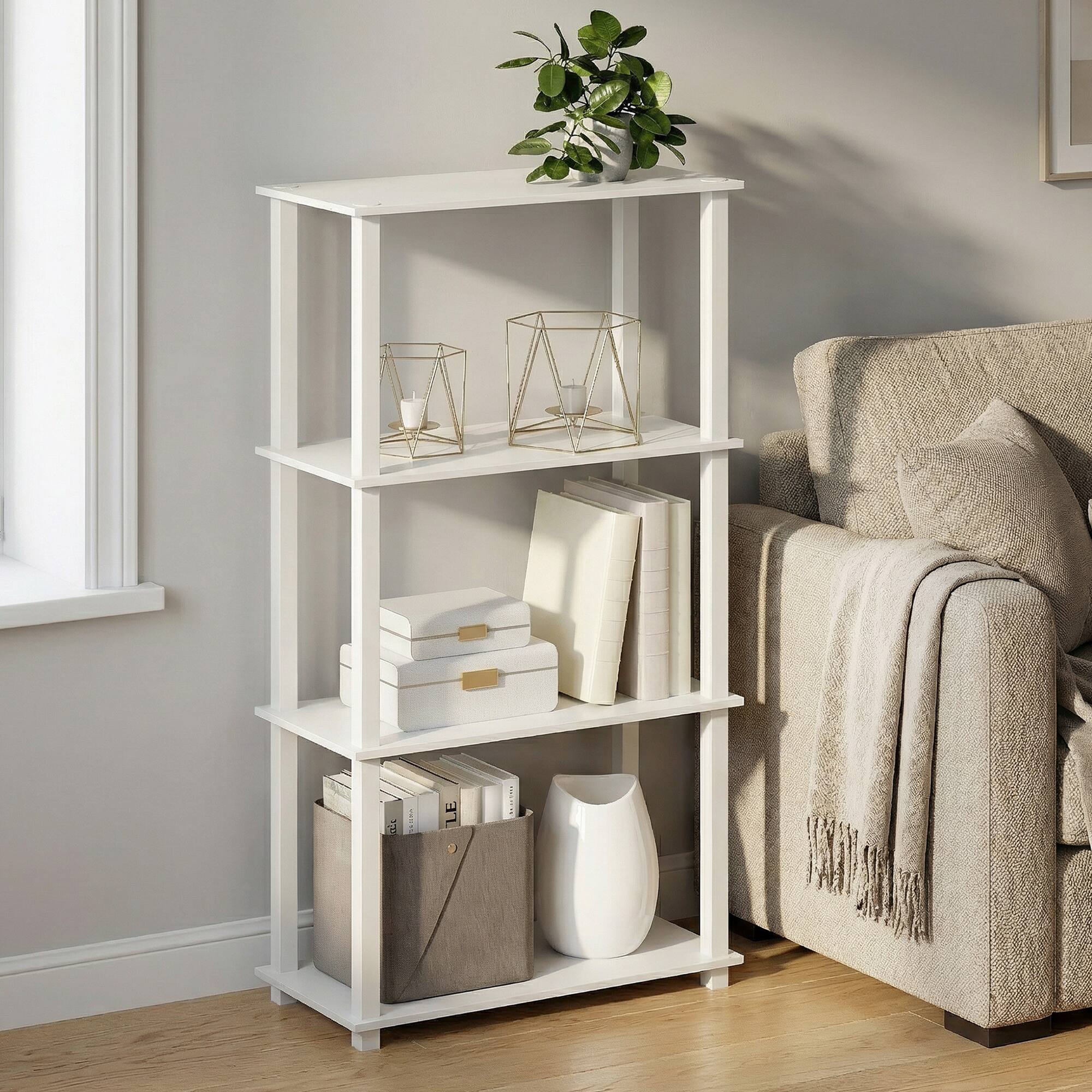 Alt View 1. Furinno - TURN-S-TUBE Storage Shelves, 4-Tier Book Shelf, Corner Shelf, Toolless Open Frame Standing Shelves - White/White.
