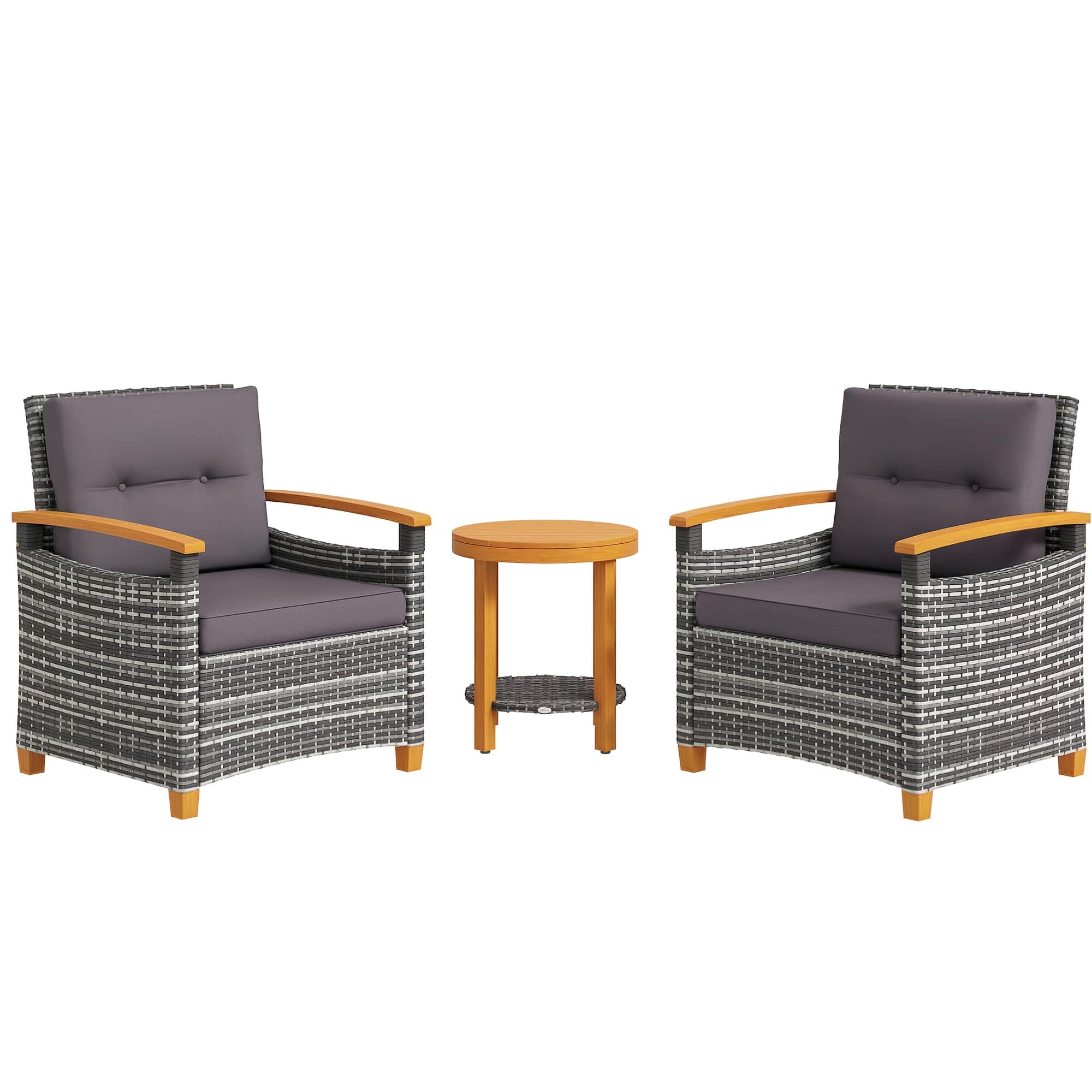 Outsunny - Bistro Set Wicker Patio Furniture with Cushions for Porch, Backyard - Gray