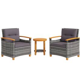 Outsunny - Bistro Set Wicker Patio Furniture with Cushions for Porch, Backyard - Gray