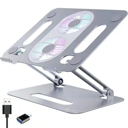 Front. Purely - C50 Adjustable 18" Laptop Cooling Stand with USB Port - Silver.