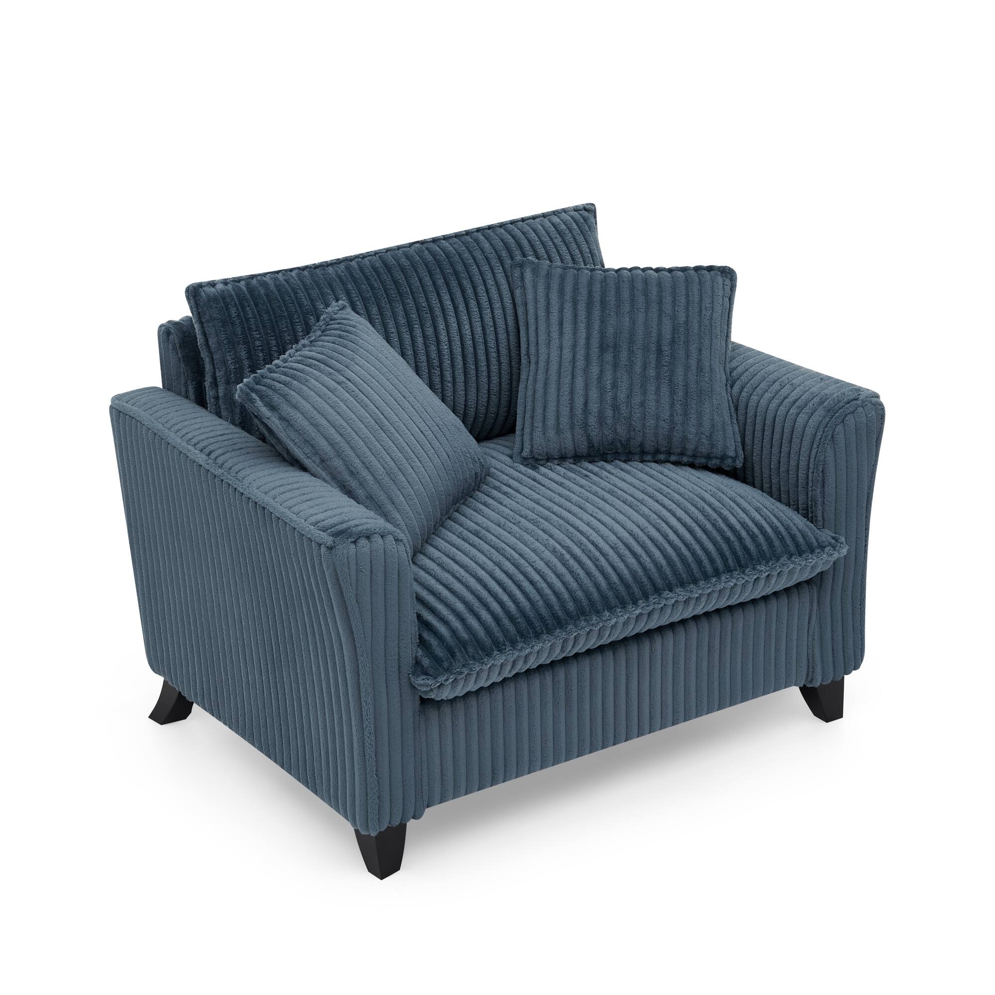 Back. Trinkets Crazed - Wide Accent Armchair with Pillows,Corduroy Oversized Single Sofa, Chair and a Half with Wide Armrest for Living Room - Blue.
