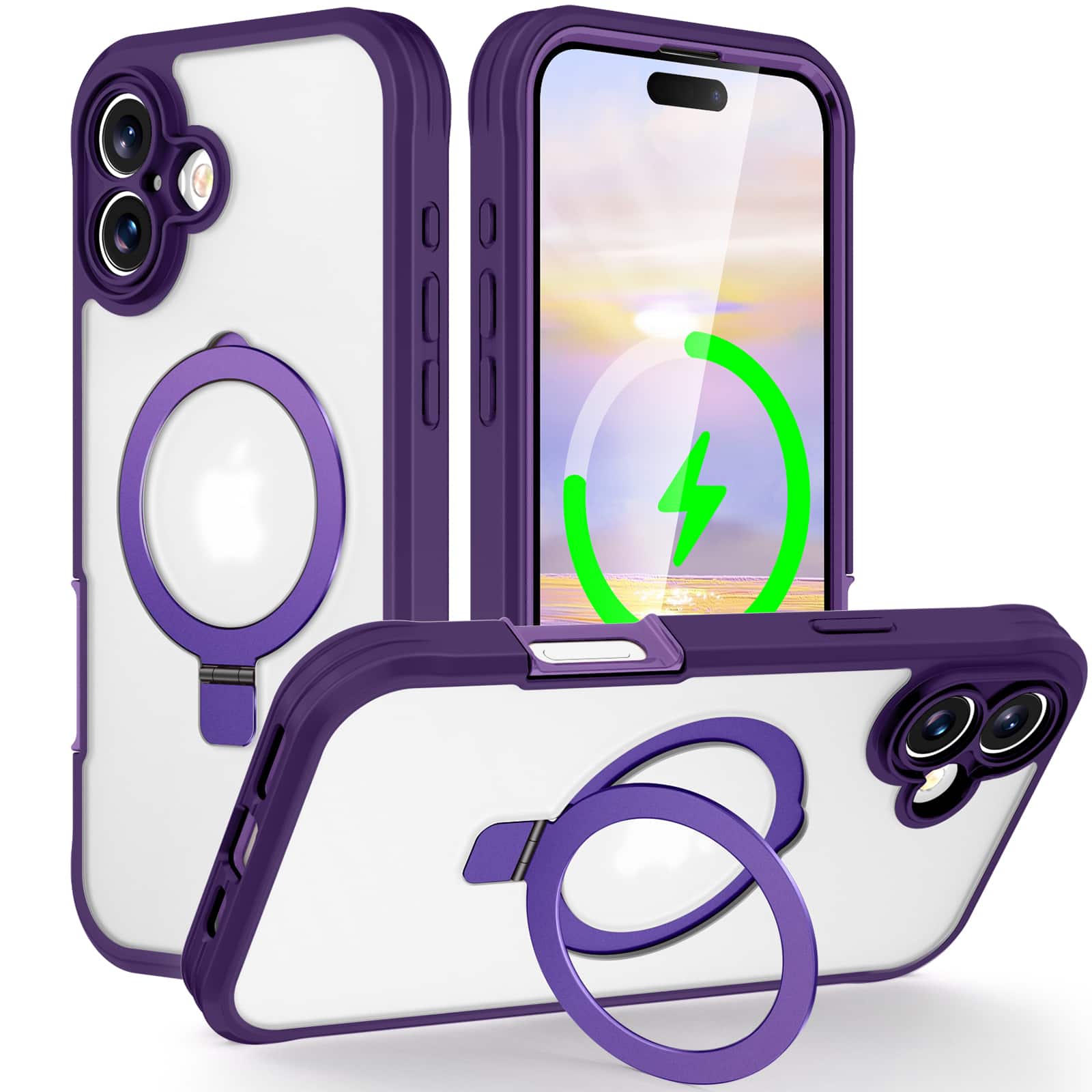 Dteck - Magnetic for iPhone 17 Case with Screen Protector, Matte Clear Back Shockproof Full Body Phone Cover - Dark Purple price history on PriceWatchPro