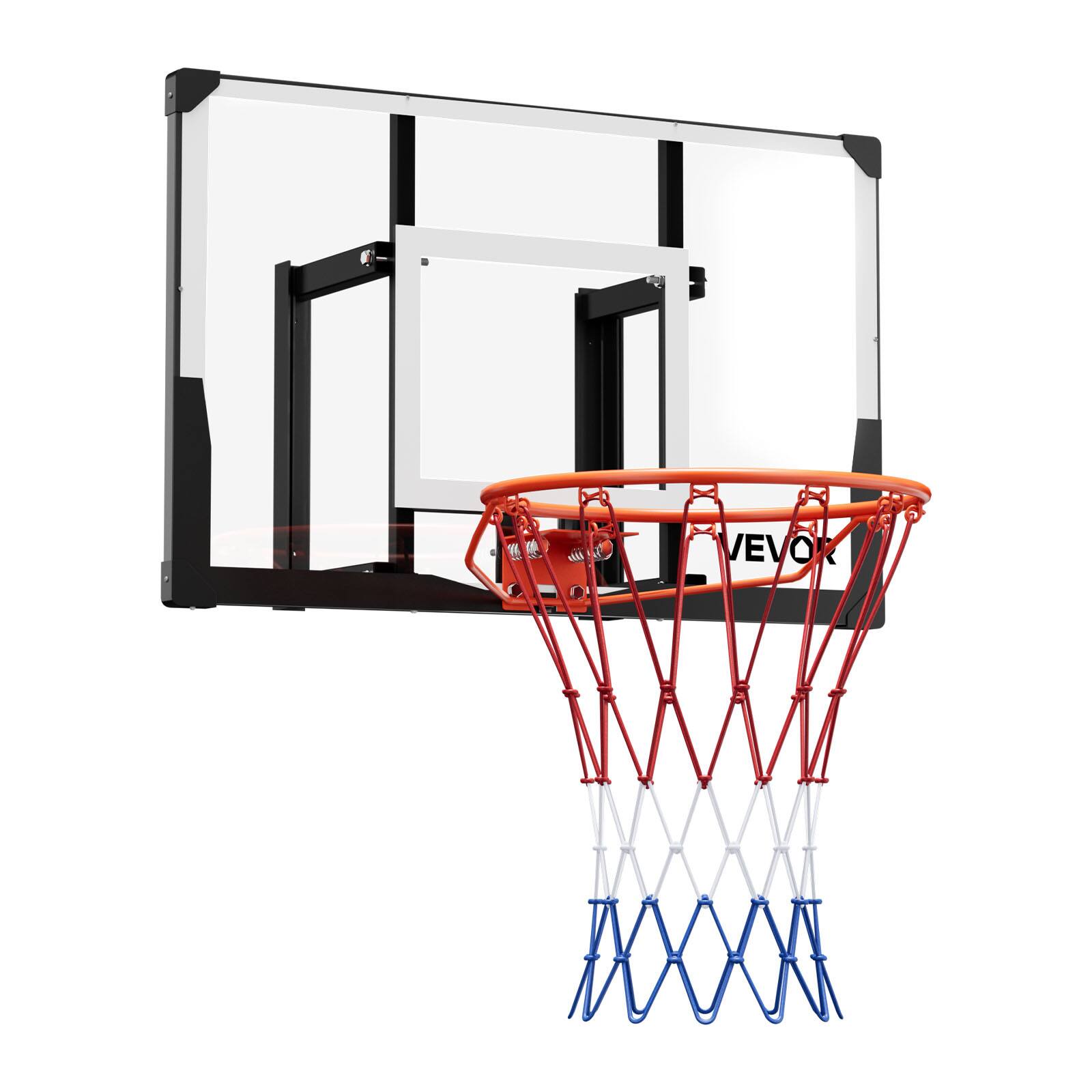 Alt View 5. VEVOR - Wall Mount Basketball Hoop, 44-inch PC Backboard Mounted Basketball Hoop Outdoor with Solid Steel, Indoor & Outdoor Use - Red+Black+White.