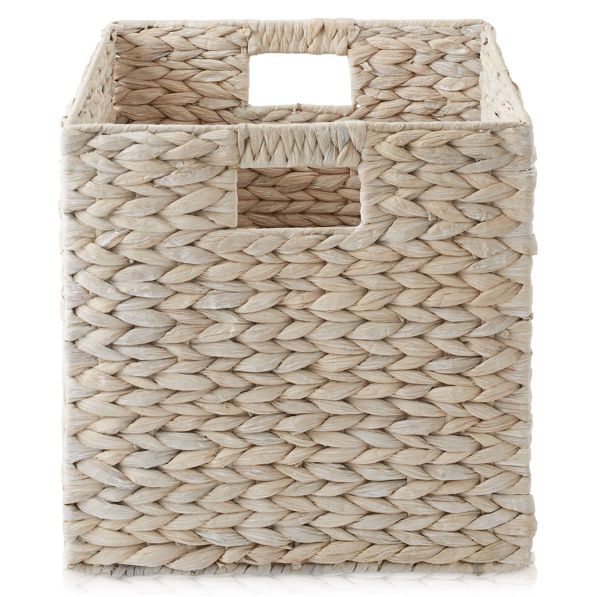 Alt View 3. Casafield - 12 x 12-in Water Hyacinth Storage Baskets - 4 Pack - Whitewash.