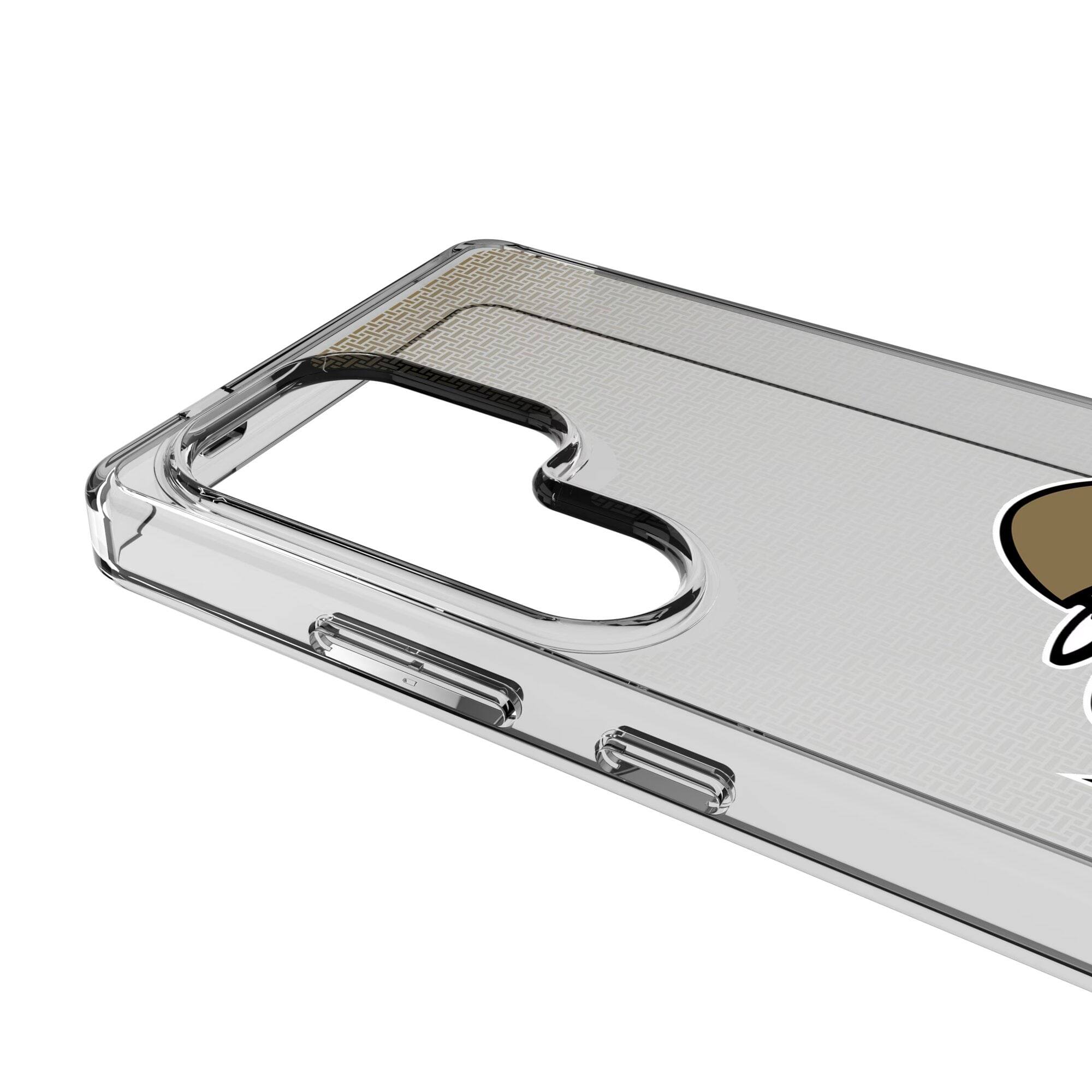 Alt View 2. Keyscaper - New Orleans Saints Linen Logo Galaxy Clear Case - S24 Ultra - Multicolor.