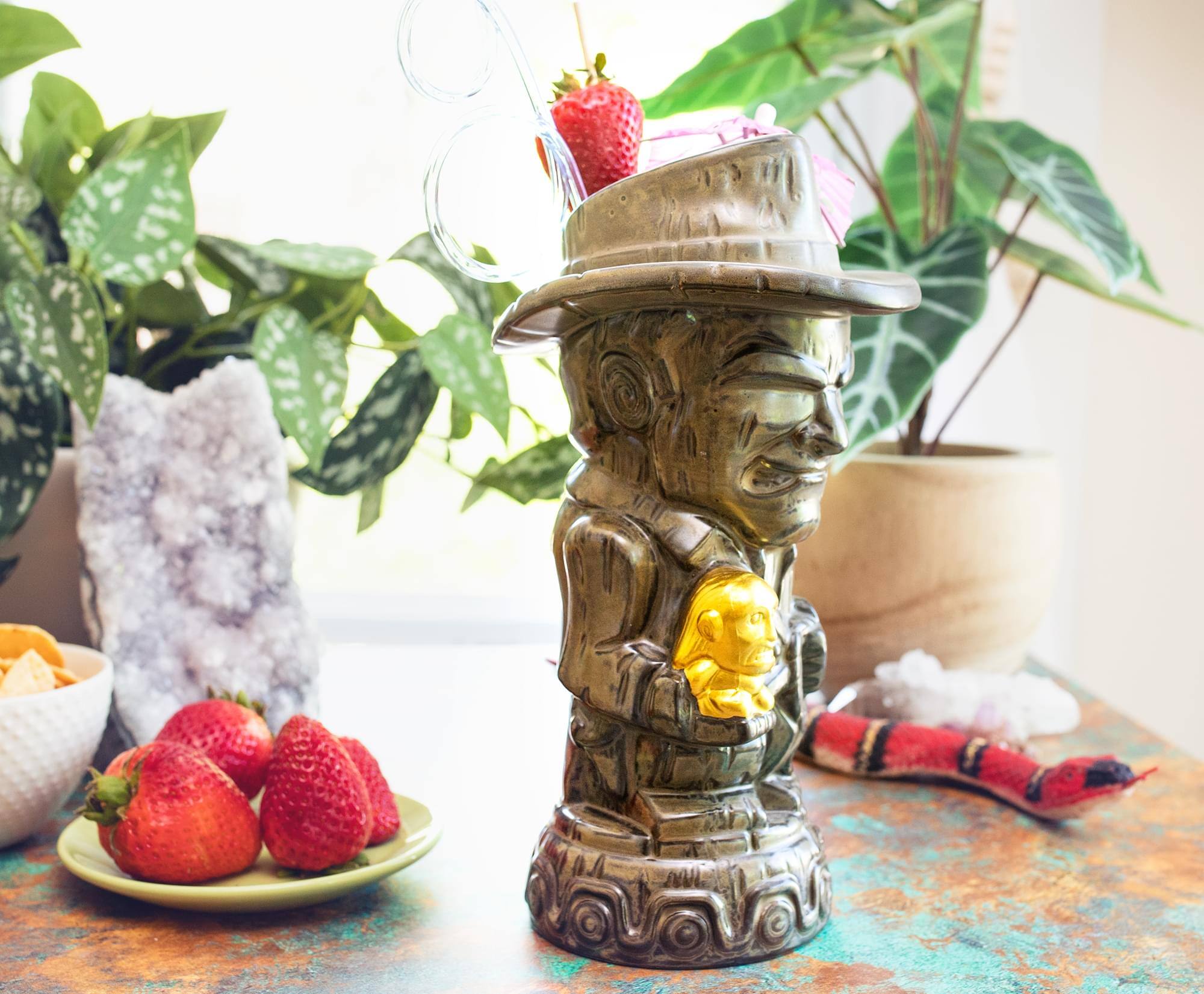 Alt View 4. ThinkGeek - Geeki Tikis Indiana Jones With Fertility Idol Ceramic Mug | Toynk Exclusive - Brown.