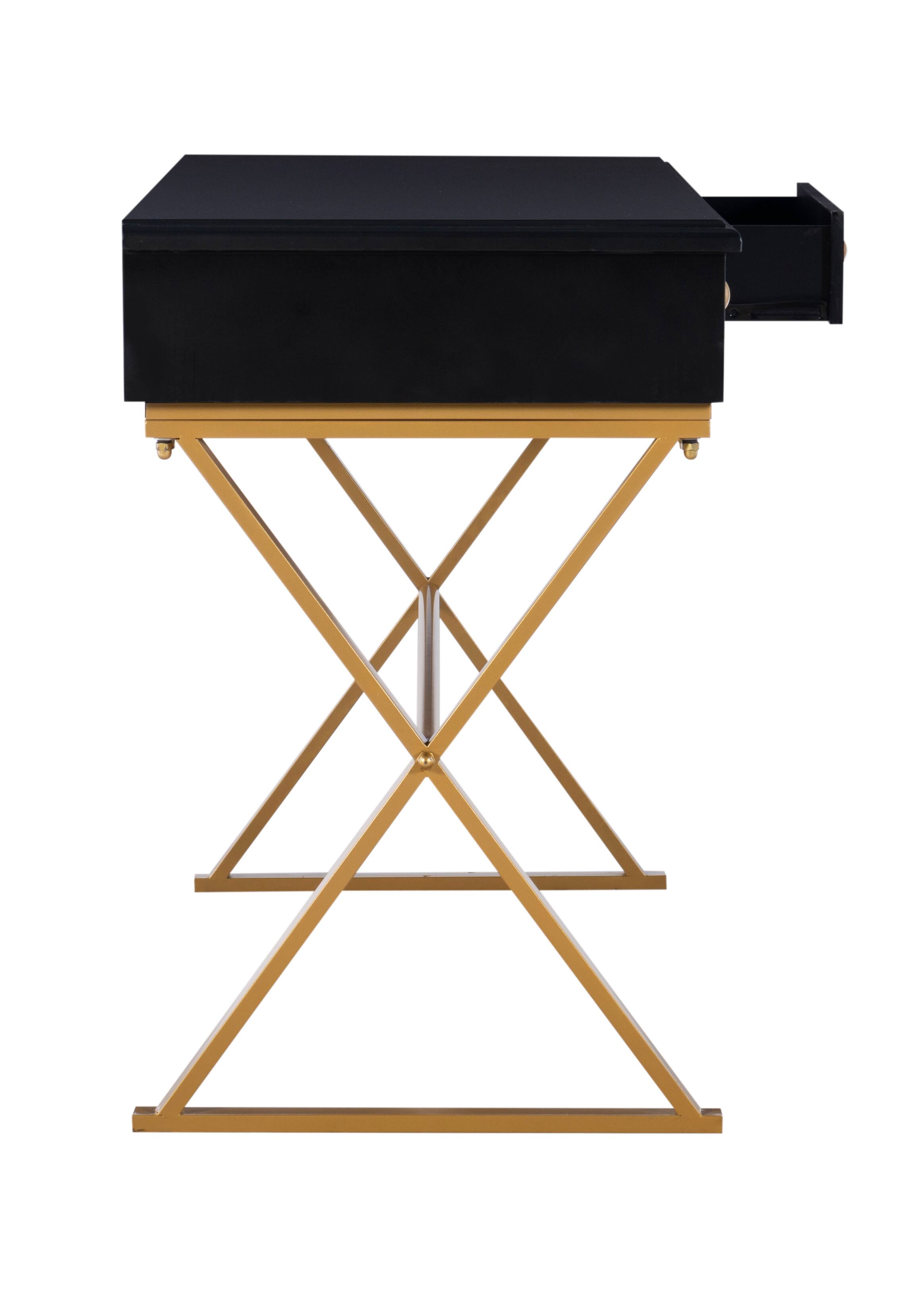 Alt View 15. Linon Home Décor - Edmore Two-Drawer Campaign Desk - Black & Gold.