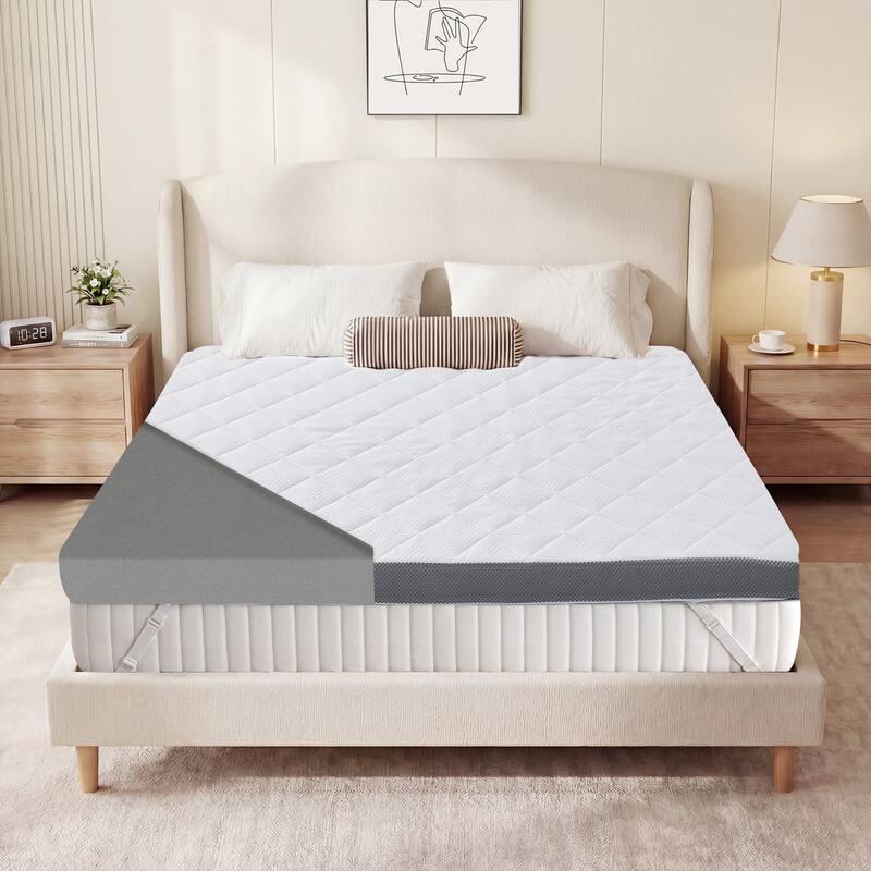 Alt View 2. Dyonery - Extra Firm Mattress Topper Full, 3" High-Density Foam Mattress Pad, Pain Relieving ,Washable Cover with Anti-Slip Straps - White.