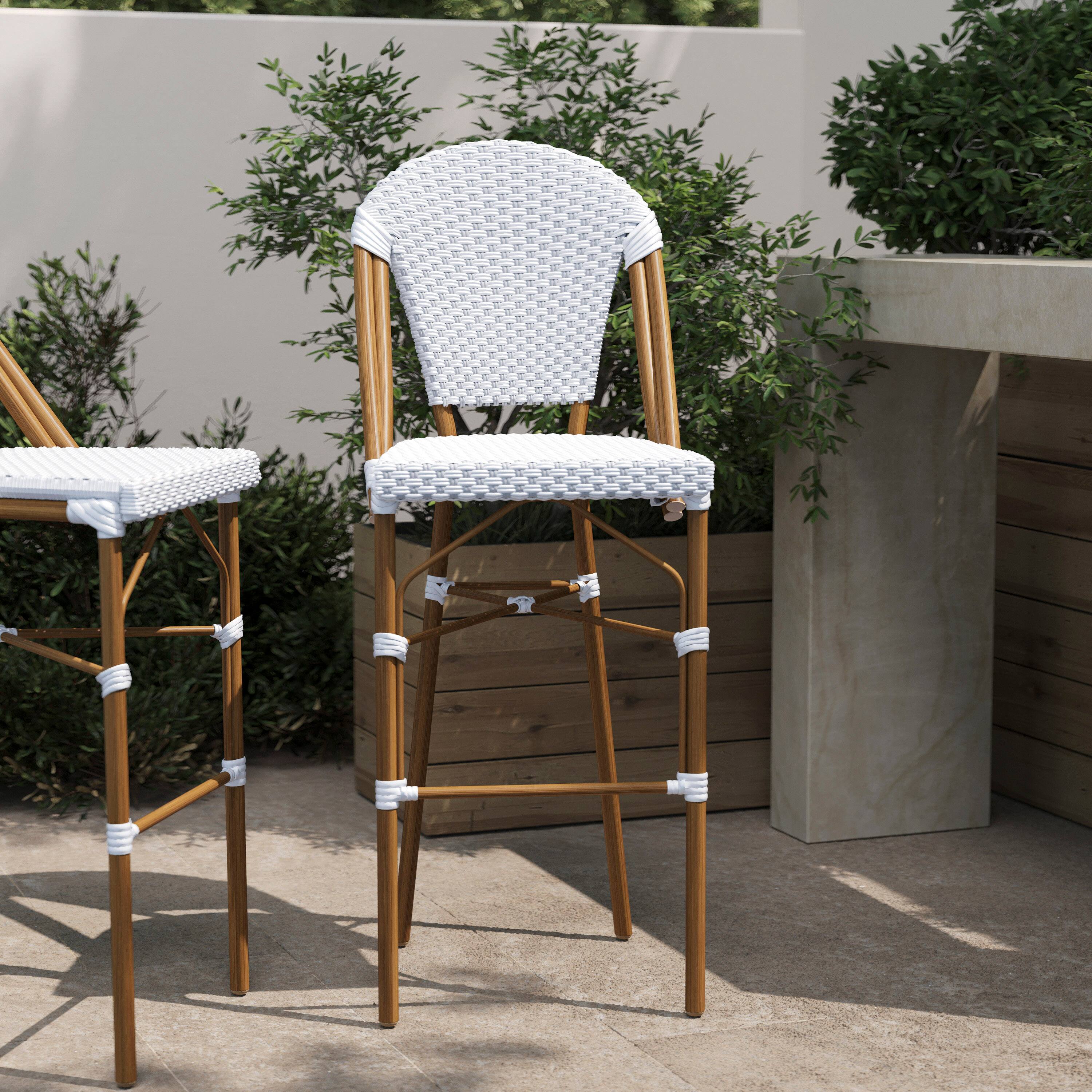 Alt View 1. Flash Furniture - Lourdes Stackable Indoor/Outdoor Bistro 30" High Barstool, Commercial Grade, White/Gray and Bamboo Finish - Gray.