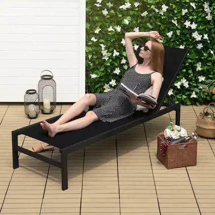 Front. Gymax - Gymax Patio Chaise Lounge Adjustable Lounge Chair W/ 6-Position Backrest Black - Black.