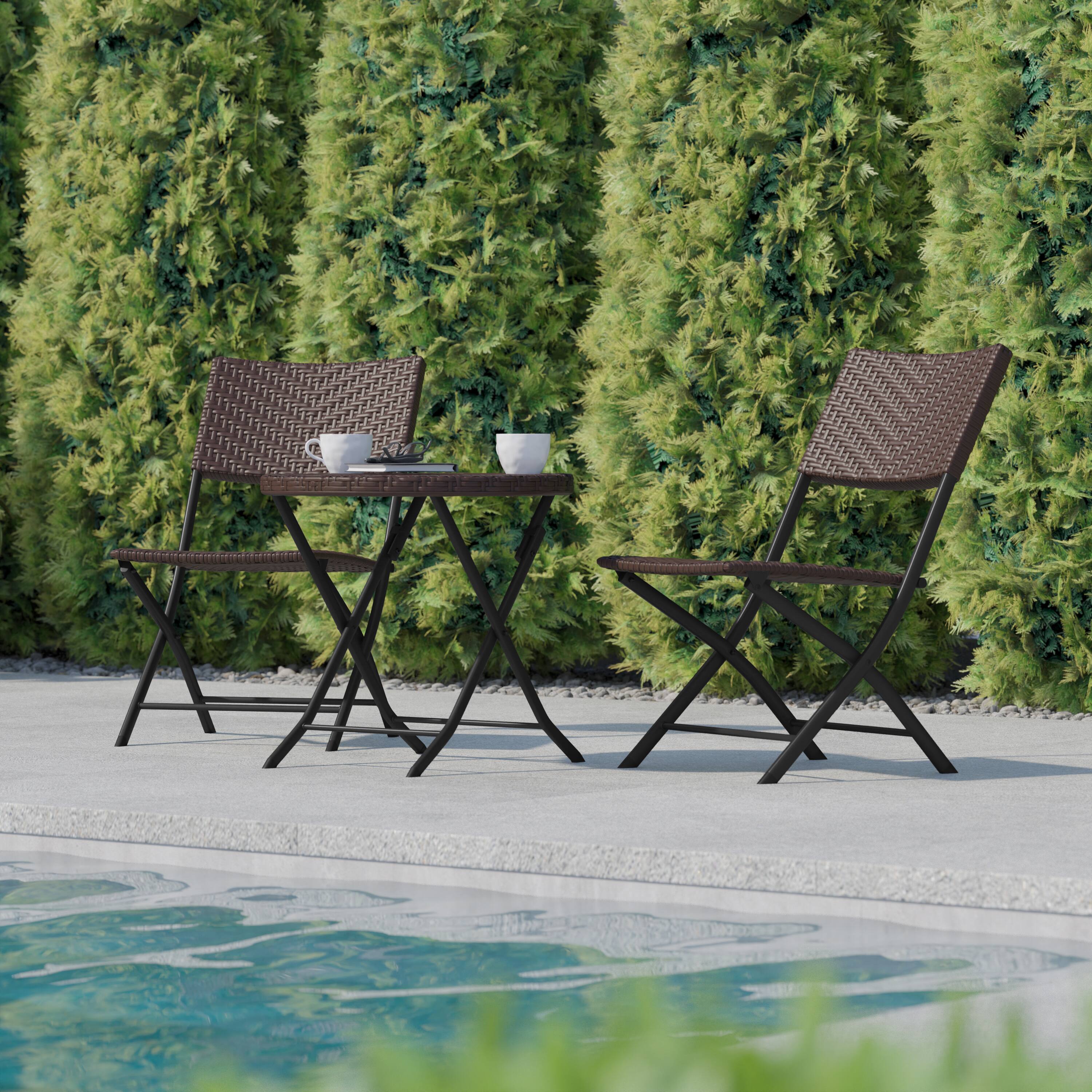 Alt View 4. Flash Furniture - Rouen Three Piece Commercial Grade Foldable Bistro Set, Indoor/Outdoor PE Rattan Back, Seat and Table Top, Brown with Bl - Brown.