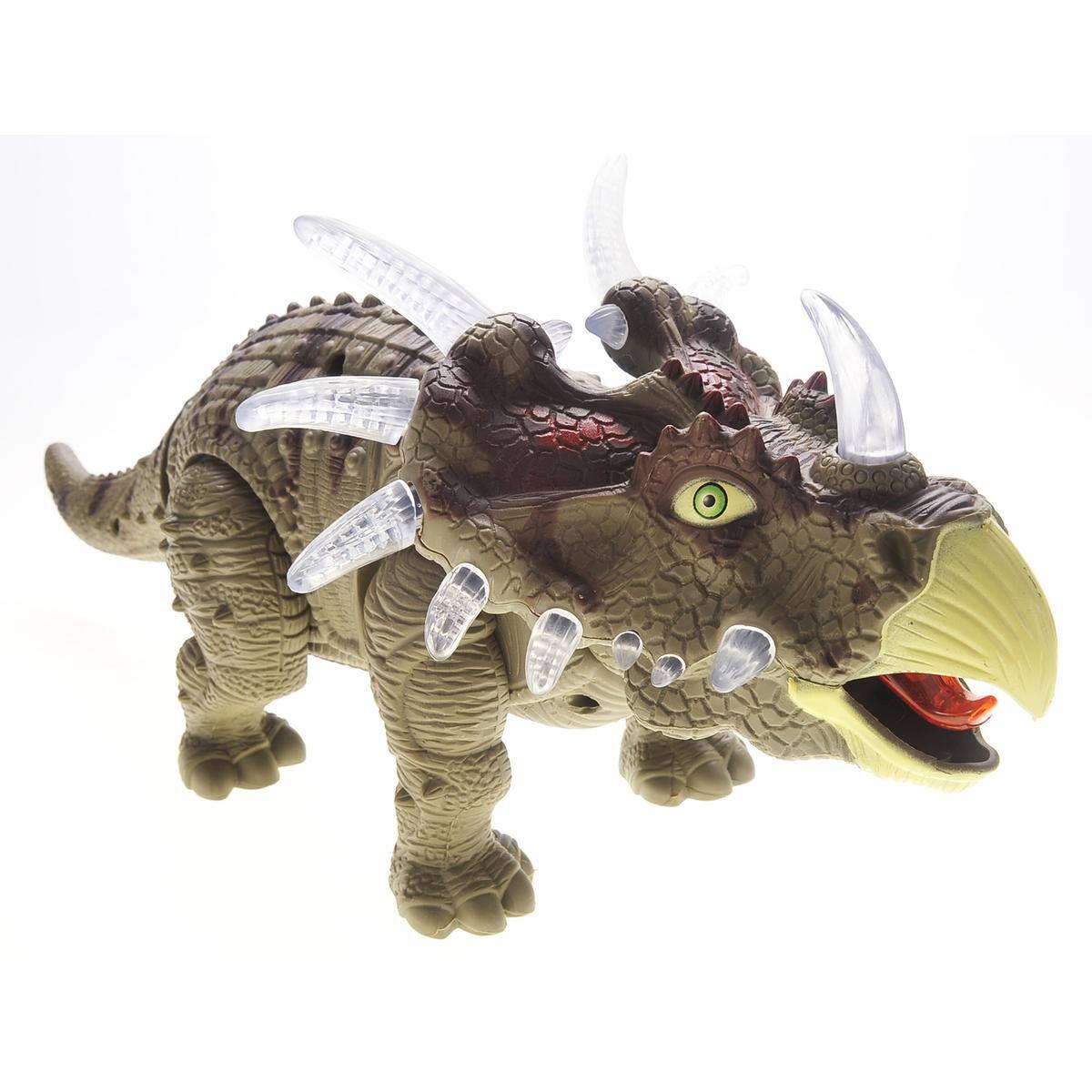 Left. JuzToys - Dinosaur Toys for Kids 3-5, Walking Triceratops Dinosaur Toy With Lights And Sounds, Green - Green.
