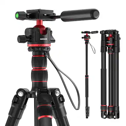 Front. Neewer - Basics 77" Camera Tripod Monopod, Compact Travel Stand with 360° Ball Head & Arca QR Plate, 13lb Load.