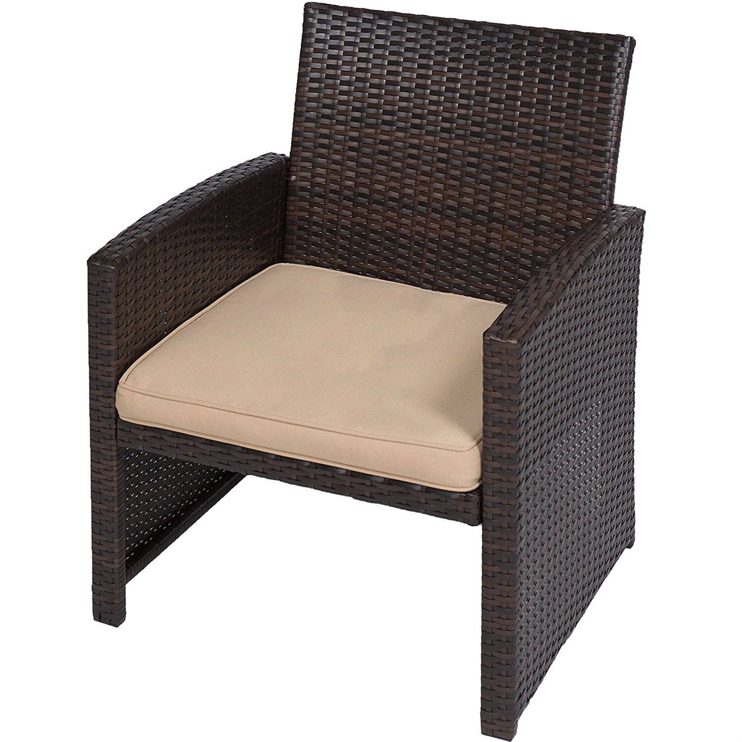 Back. Hivvago - Brown Resin Wicker 4-Piece Modern Patio Furniture Set with Beige Cushions - Brown, Beige.