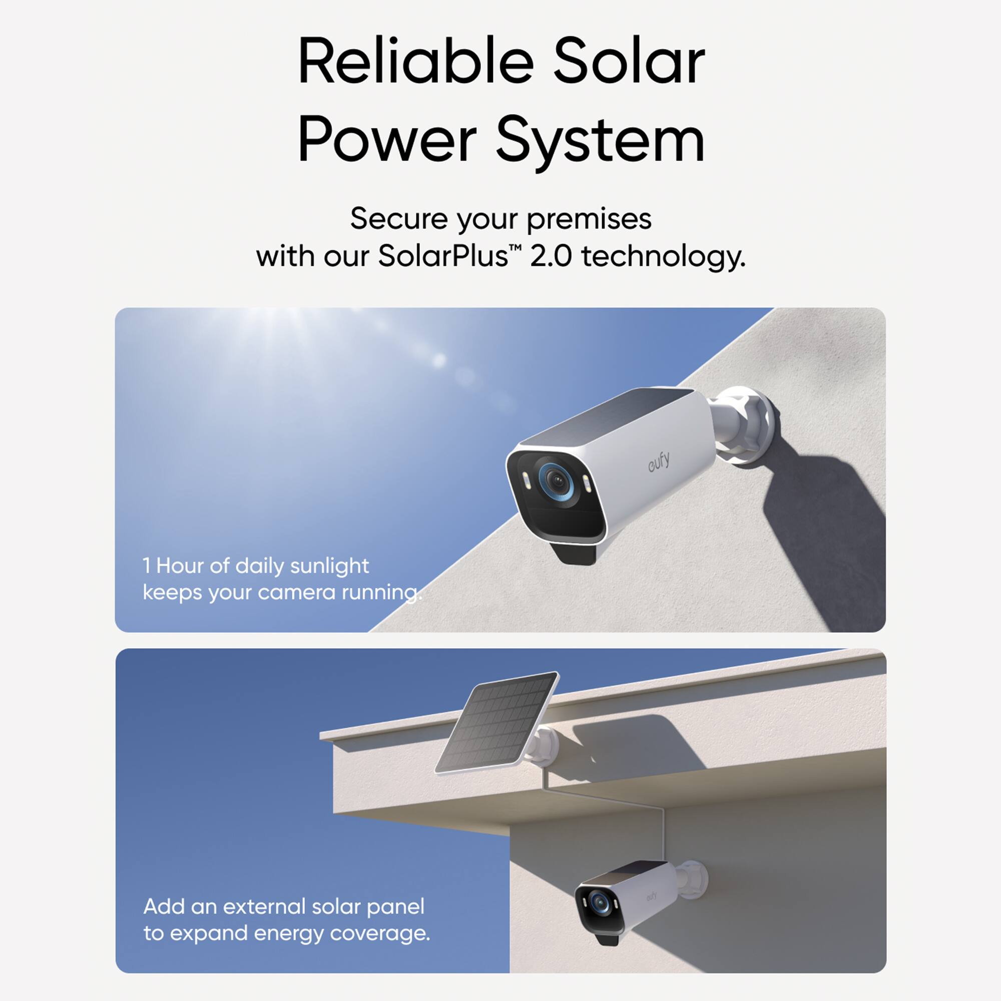 Reliable Solar Power System: Secure your premises with our SolarPlus 2.0 technology. Our outdoor security camera runs on one hour of daily sunlight, keeping your camera running. Add an external solar panel to expand energy coverage.