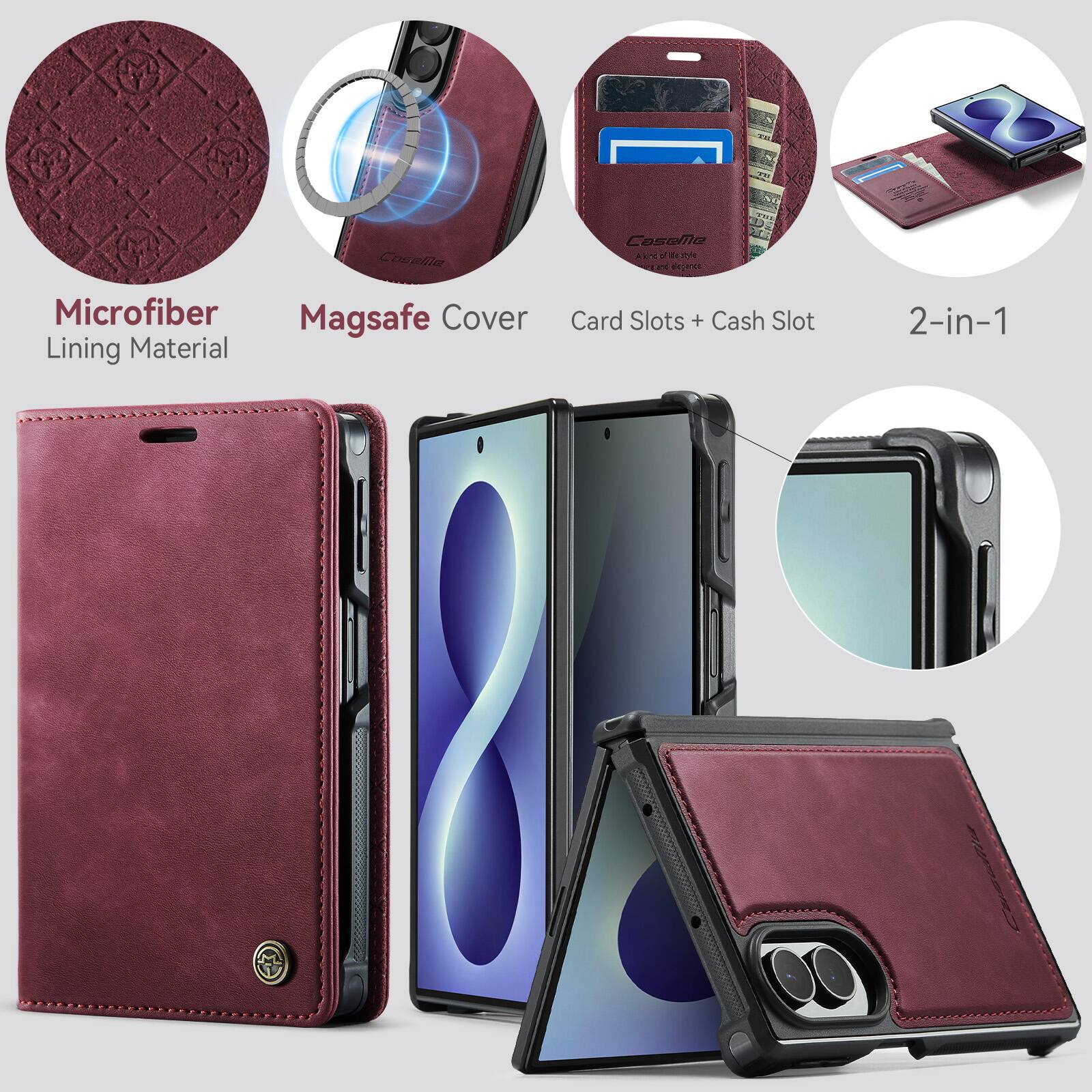 Caselle

CaseMe king of Westyle and elegance

Microfiber Magsafe Cover Lining Material

Card Slots + Cash Slot

2-in-1