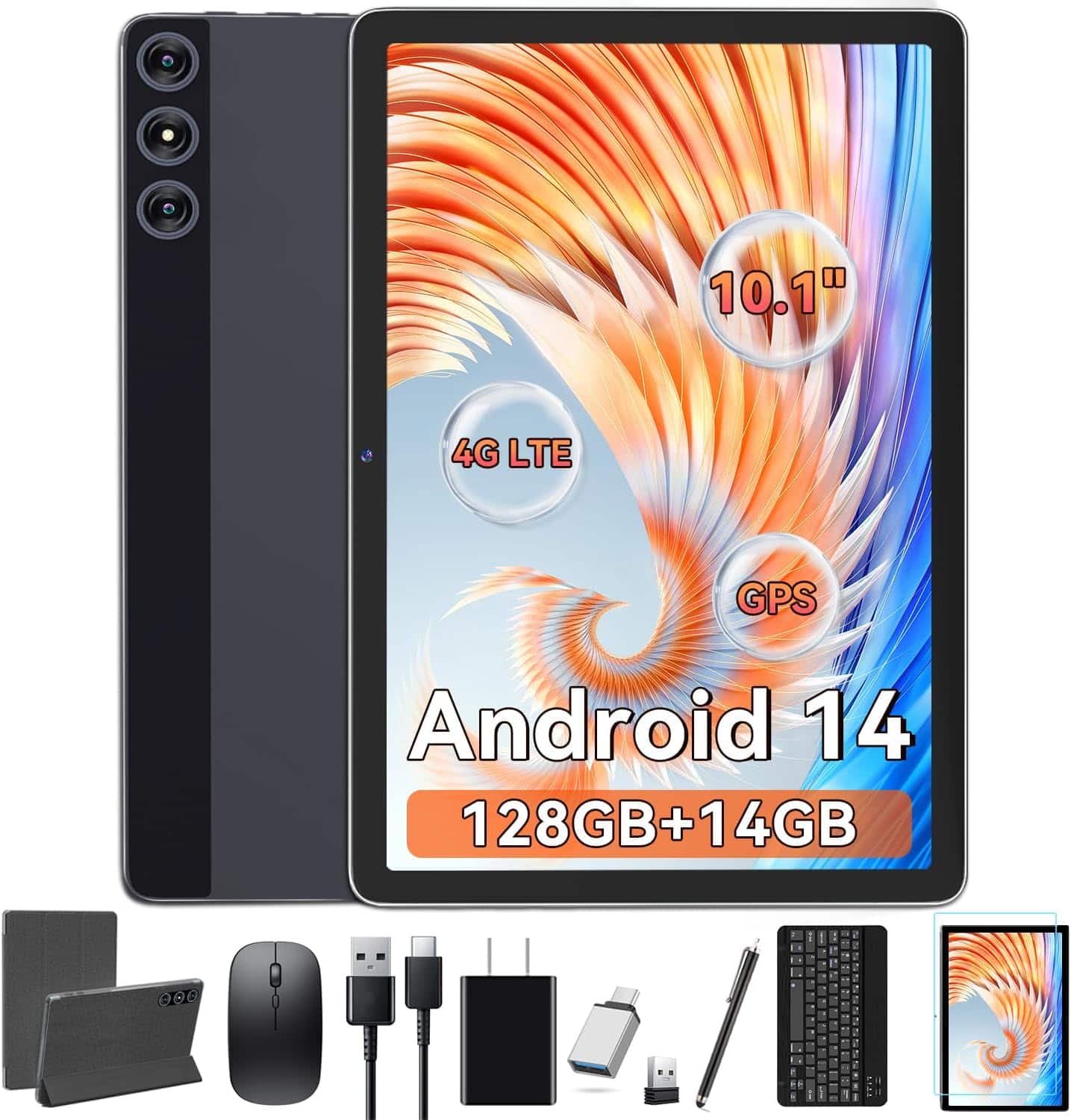 FEONAL Tablet 10.1 Inch Android 14, Octa Core, 128GB ROM 14GB RAM